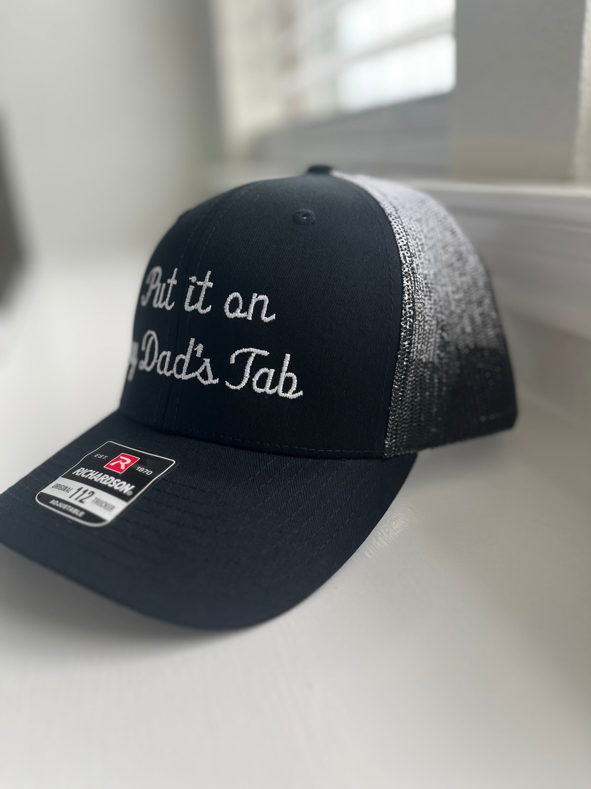 Put it on my Dads Tab Richardson 112 Trucker 6 panel Hat in Ombre black and white- Perfect gift for a teen!