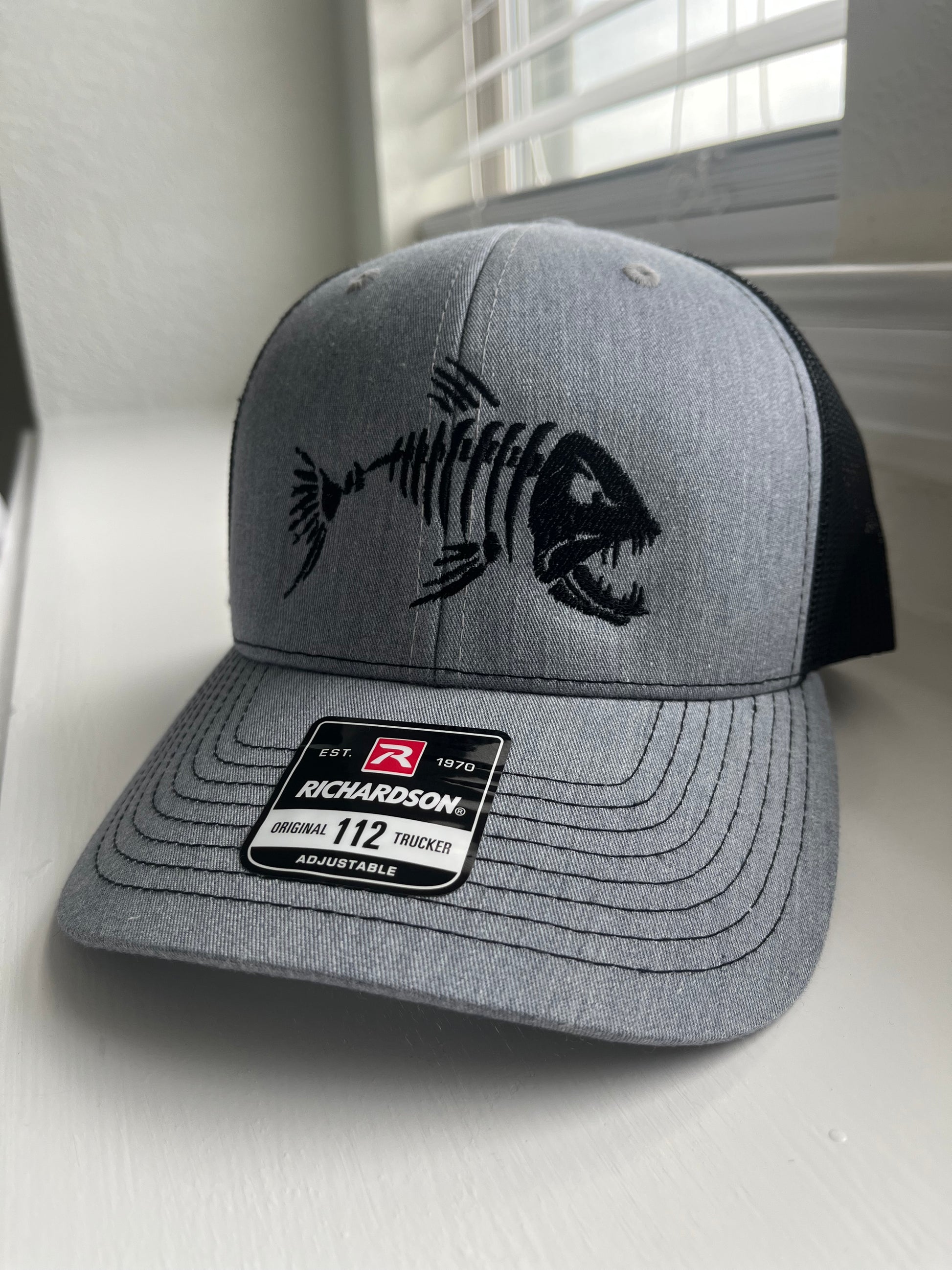 Fish skeleton Embroidered Richardson 112 Truckers hat 6 panel snap back structured hat-fishing hat
