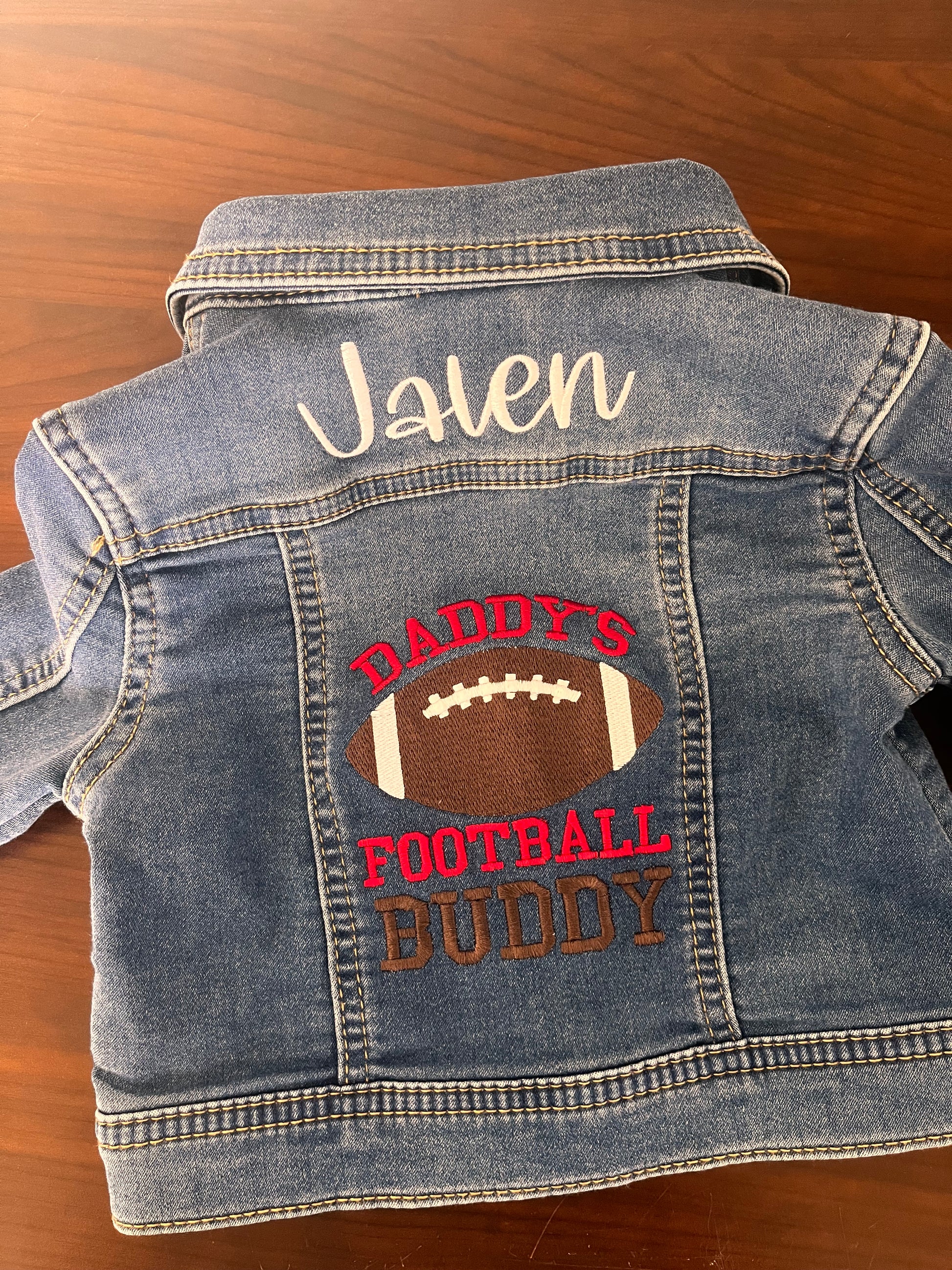 Daddy's Football Buddy Baby/Toddler Personalized Jean jacket sizes newborn to 2T