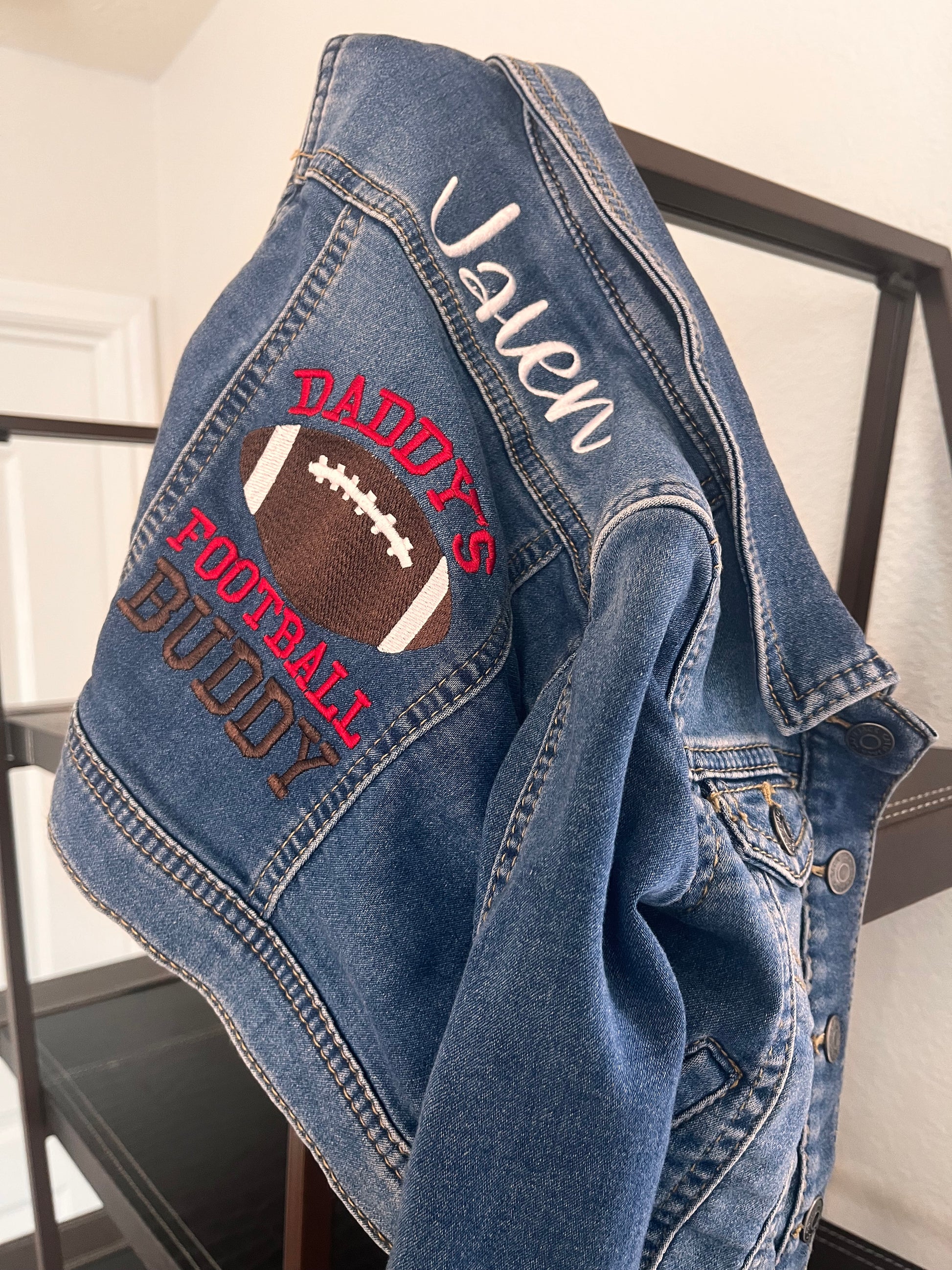 Daddy's Football Buddy Baby/Toddler Personalized Jean jacket sizes newborn to 2T