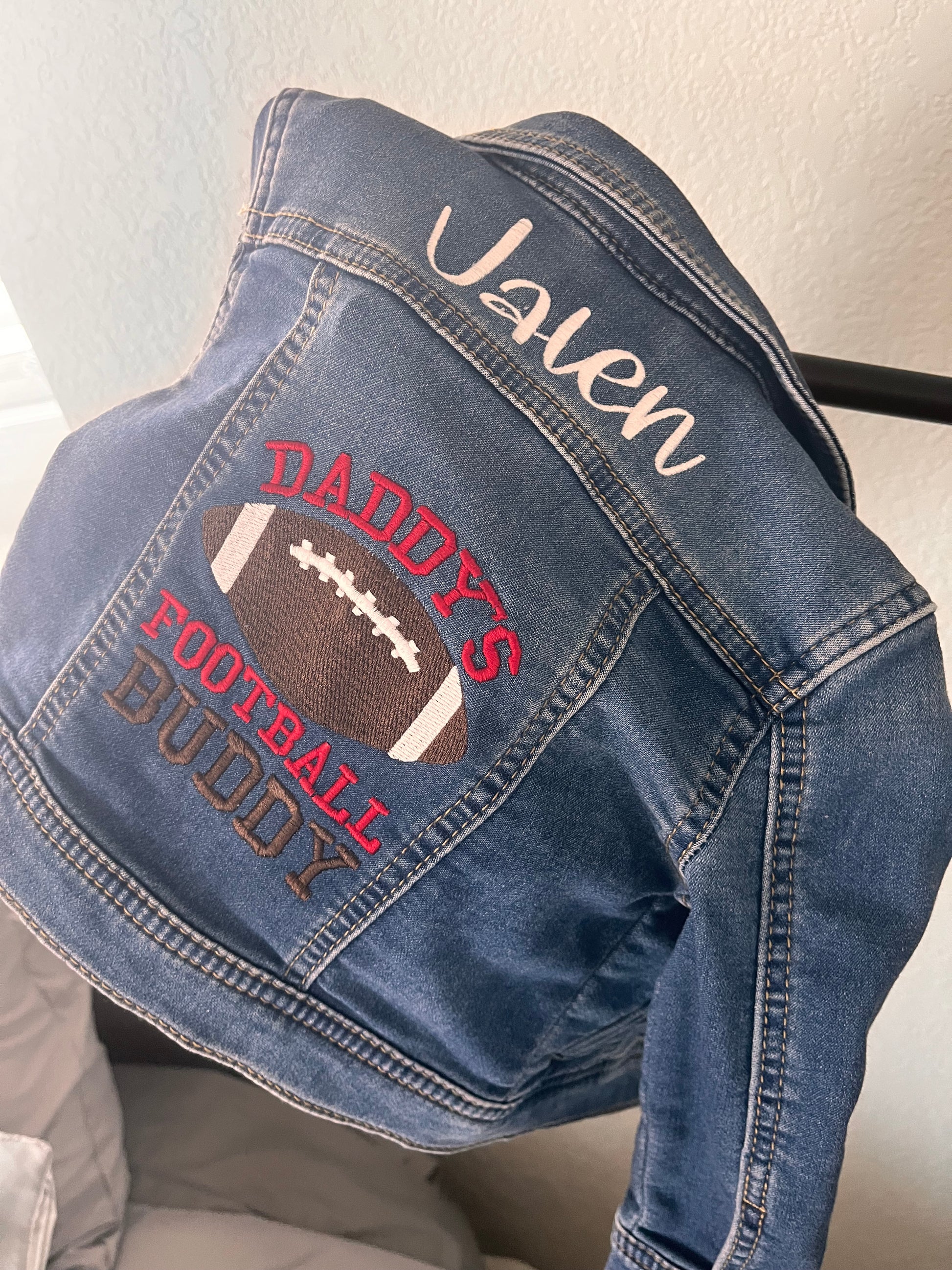 Daddy's Football Buddy Baby/Toddler Personalized Jean jacket sizes newborn to 2T
