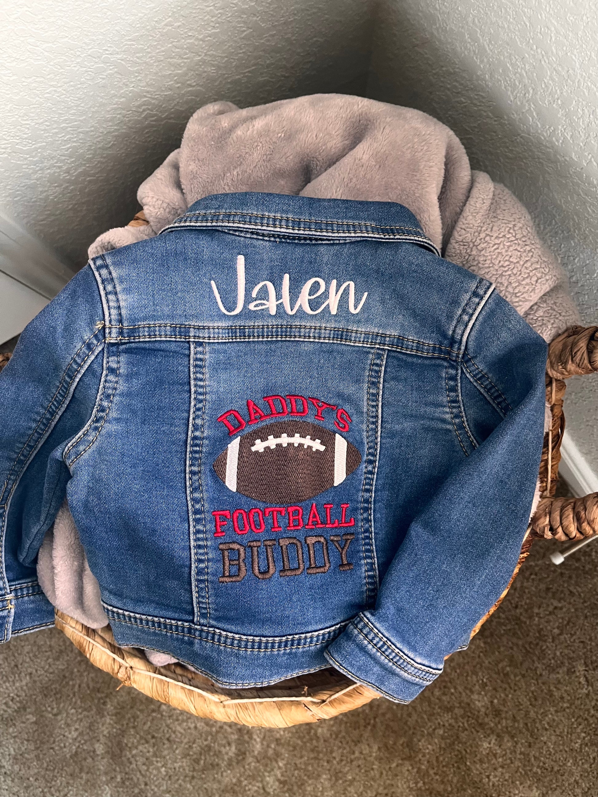 Daddy's Football Buddy Baby/Toddler Personalized Jean jacket sizes newborn to 2T