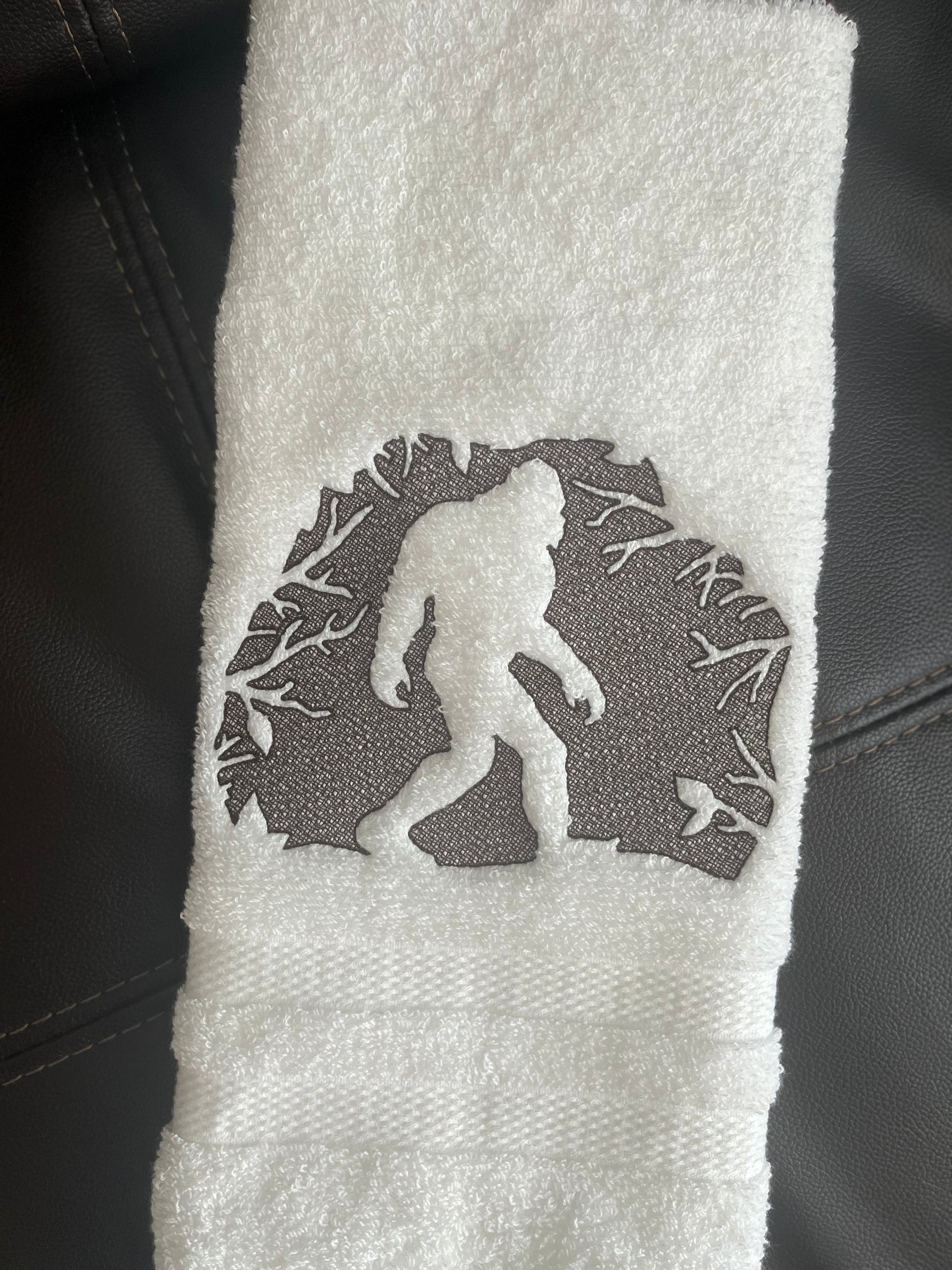 Bigfoot/Sasquatch Bathroom/Kitchen Embossed embroidered hand towels  Grandeur Hospitality Costco Brand towels  16 x 30 inch  Home Decor