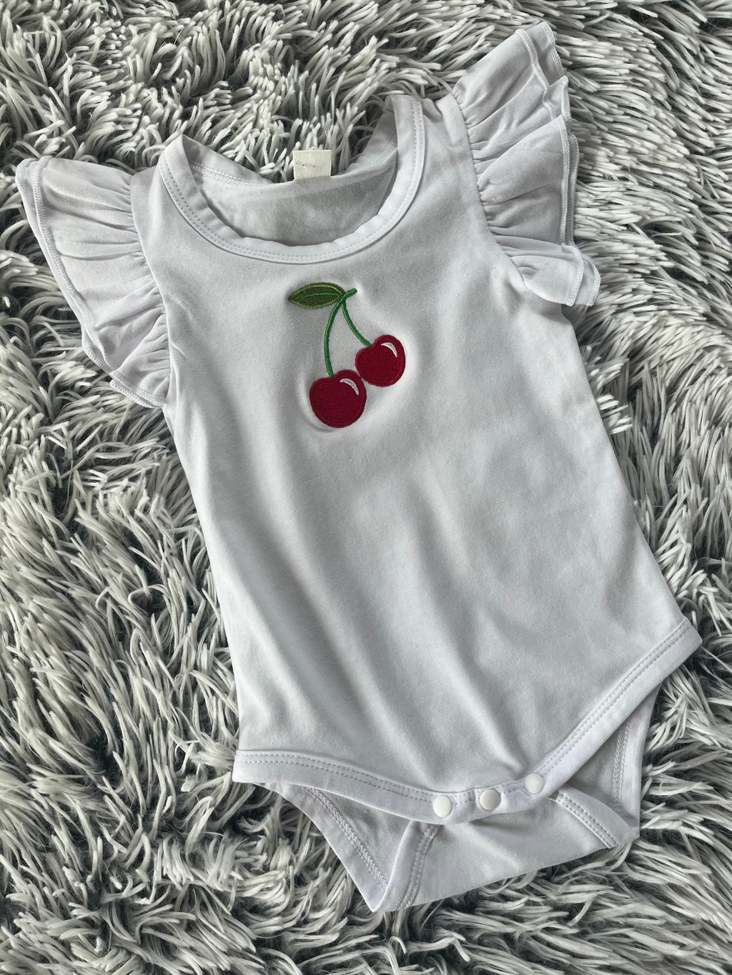 Cherries embroidered Baby Girls Ruffle Sleeves Bodysuit Infant Solid Color Top
