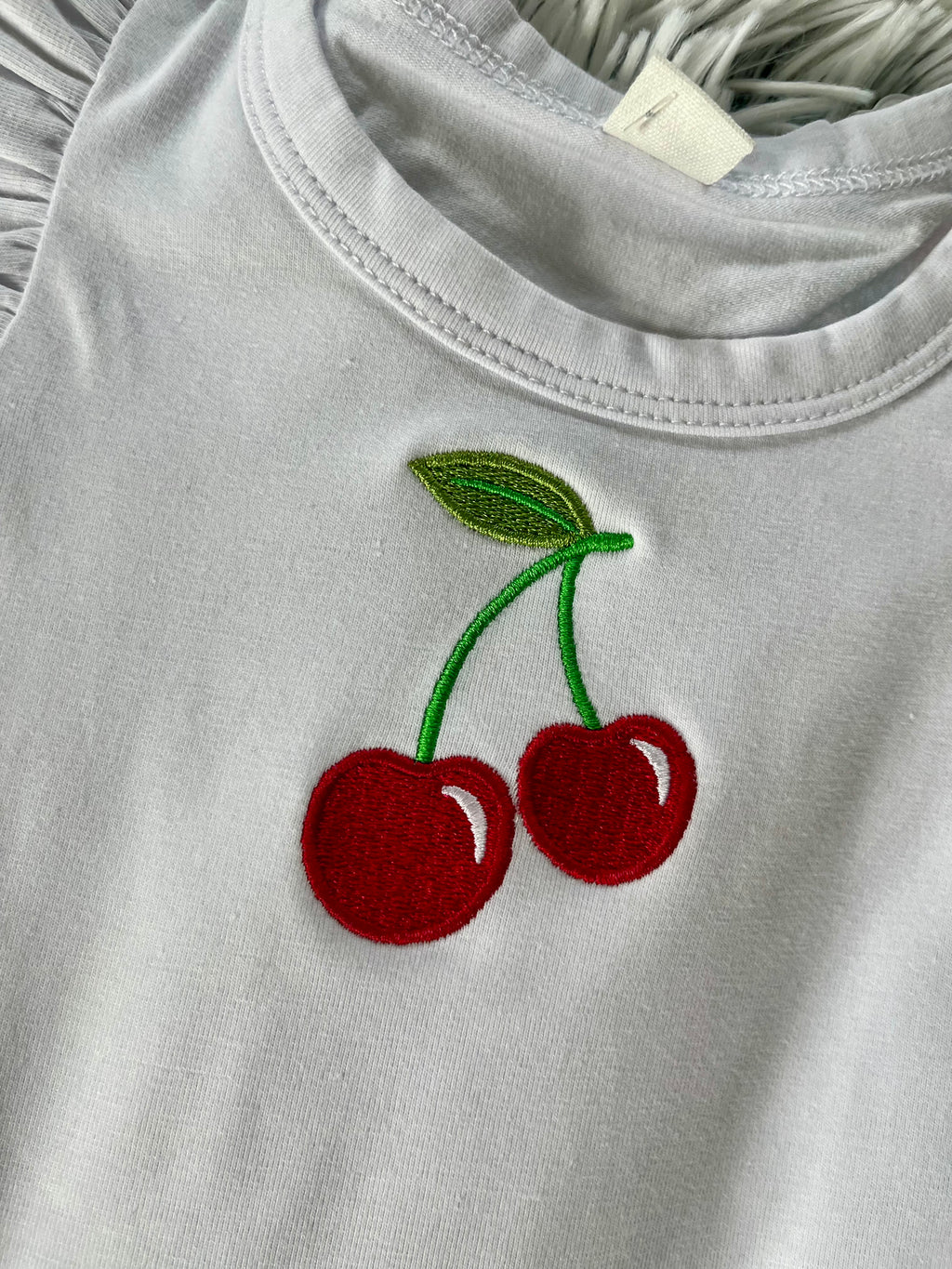 Cherries embroidered Baby Girls Ruffle Sleeves Bodysuit Infant Solid Color Top