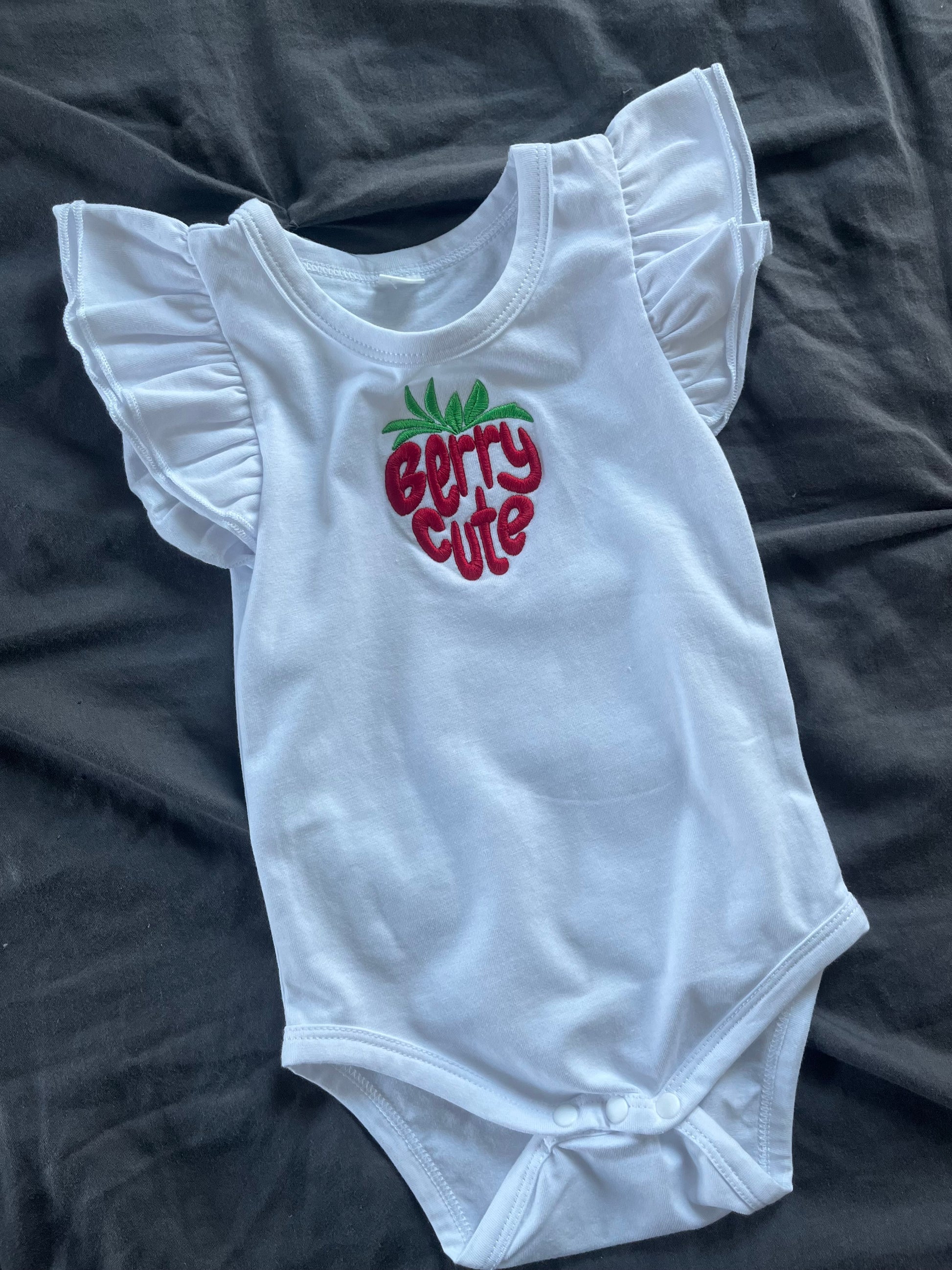 Baby Girls Berry Cute fruit embroidered Ruffle Sleeves Bodysuit Infant Solid Color Top Jumpsuit onesie gift