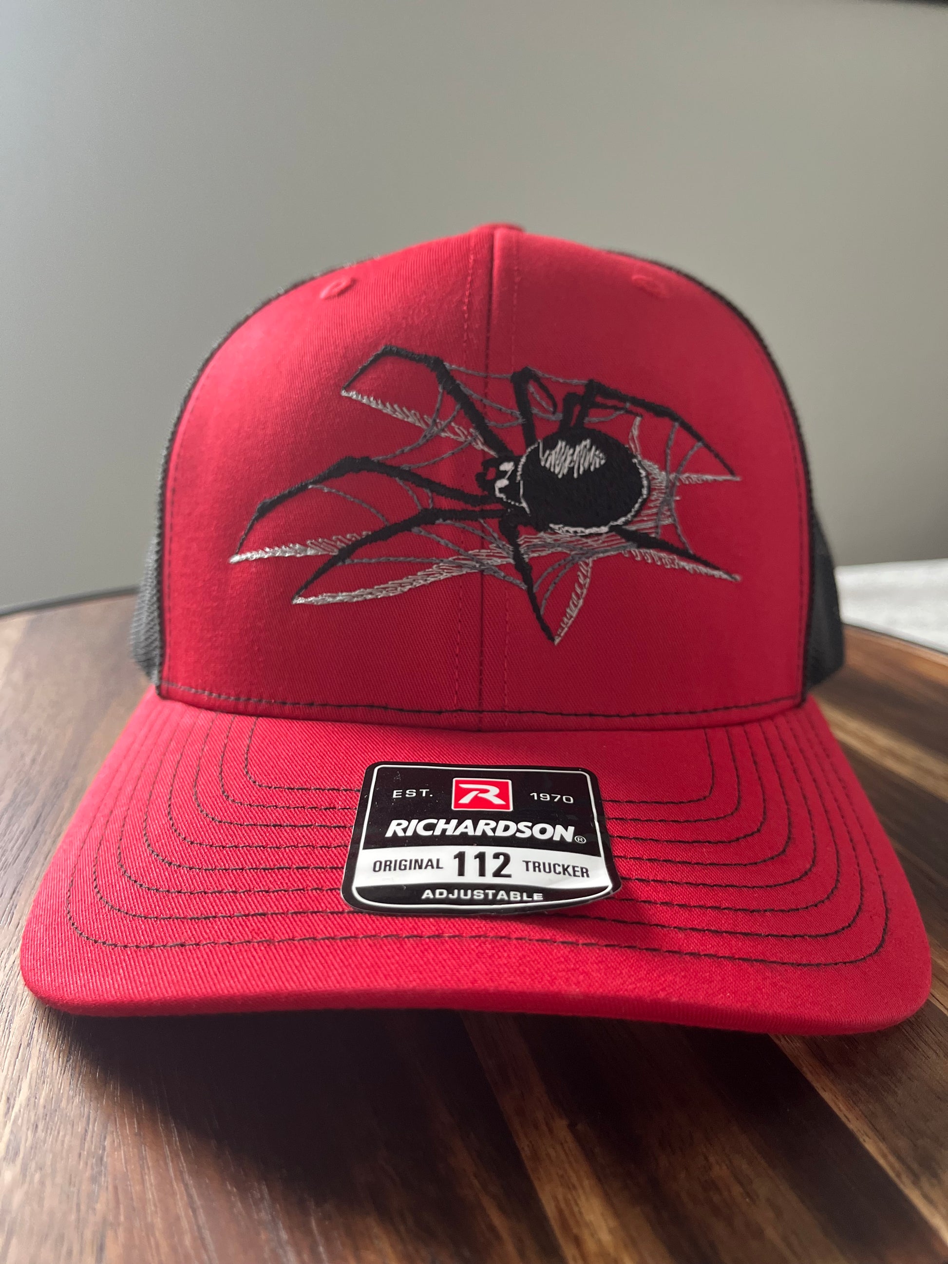 Spider 3D embroidered Richardson 112 trucker hat 6 panel Red/black