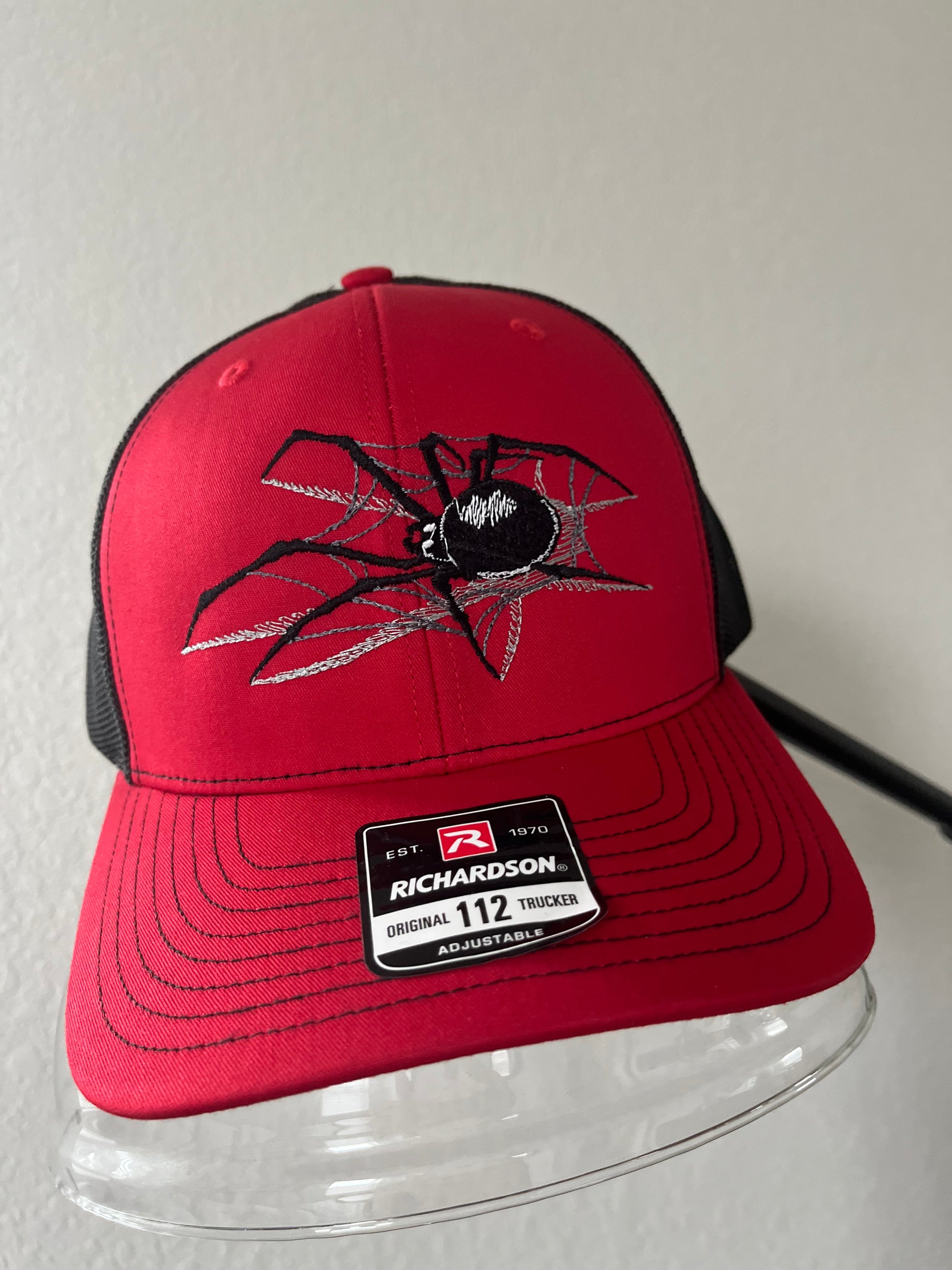 Spider 3D embroidered Richardson 112 trucker hat 6 panel Red/black