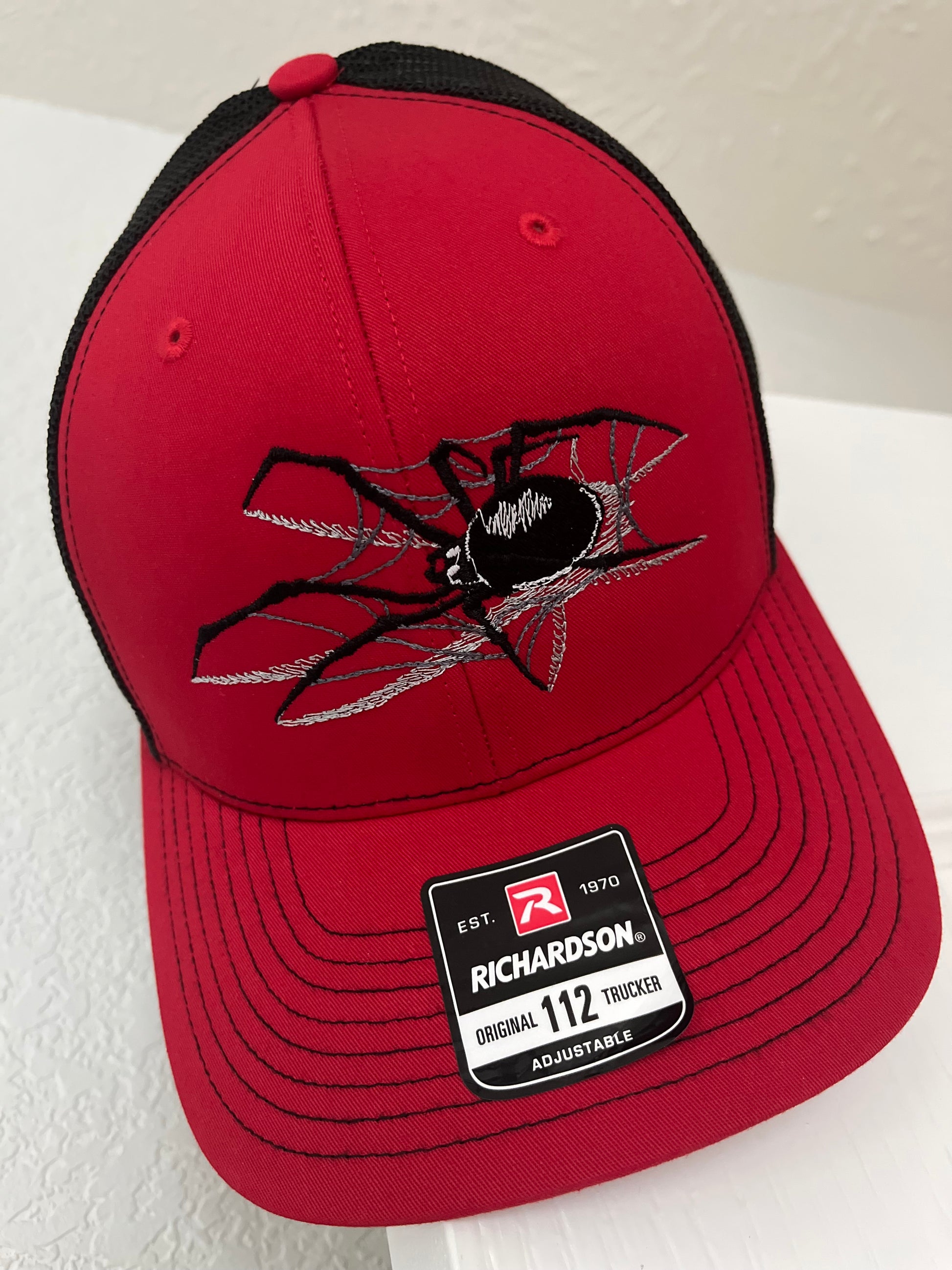 Spider 3D embroidered Richardson 112 trucker hat 6 panel Red/black