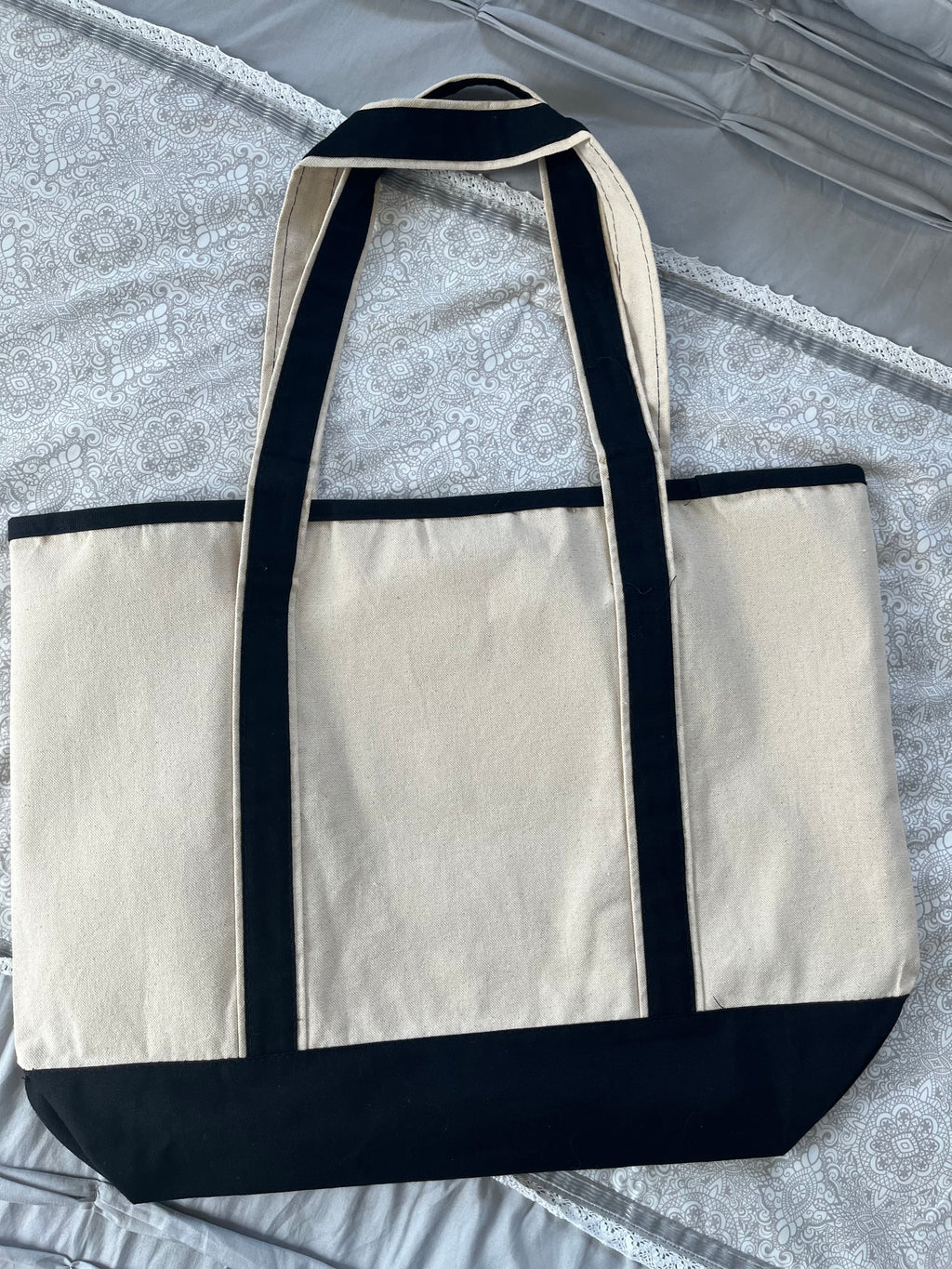 Ask God Trust God Thank God Canvas Tote Bag Faith-Inspired Everyday Carry with Black Accents