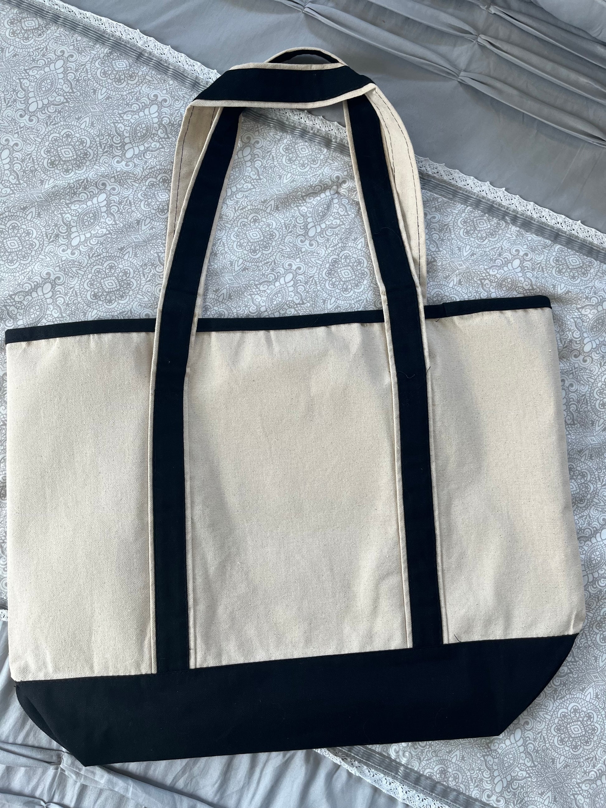 Ask God Trust God Thank God Canvas Tote Bag Faith-Inspired Everyday Carry with Black Accents
