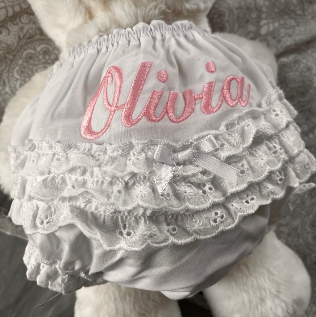 Custom Embroidered Baby Bloomers with Name – Personalized Ruffle Diaper Cover for Baby Girls
