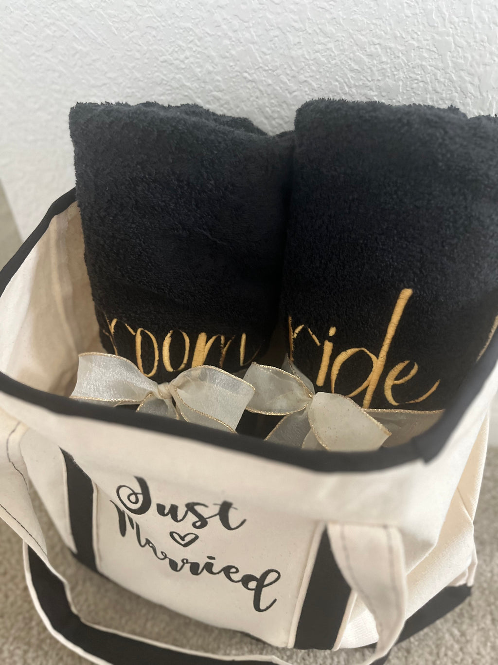 HoneyMoon/Wedding Beach gift Package- Personalized embroidered Bride and Groom Set