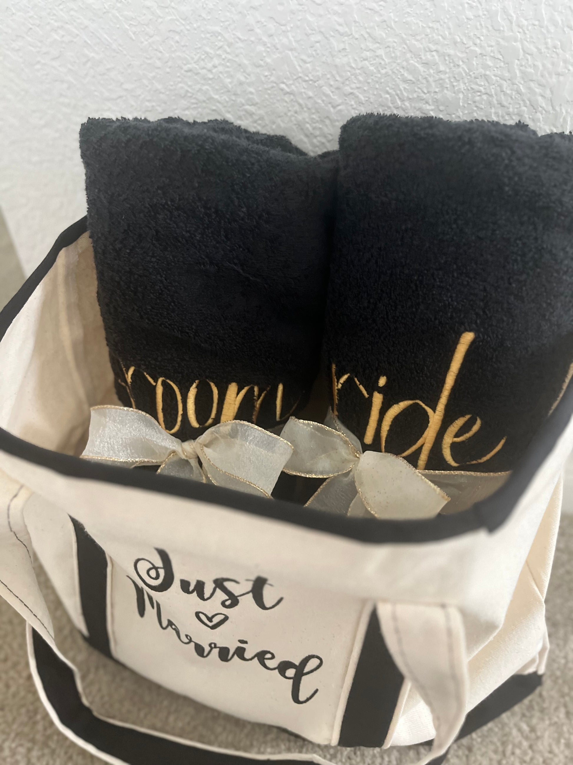 HoneyMoon/Wedding Beach gift Package- Personalized embroidered Bride and Groom Set