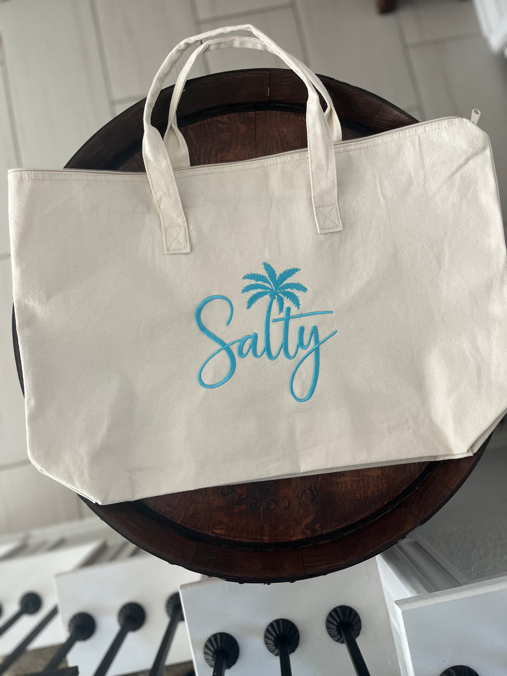 SALTY embroidered Beach Bag- 22"W x 15"H x 5"D