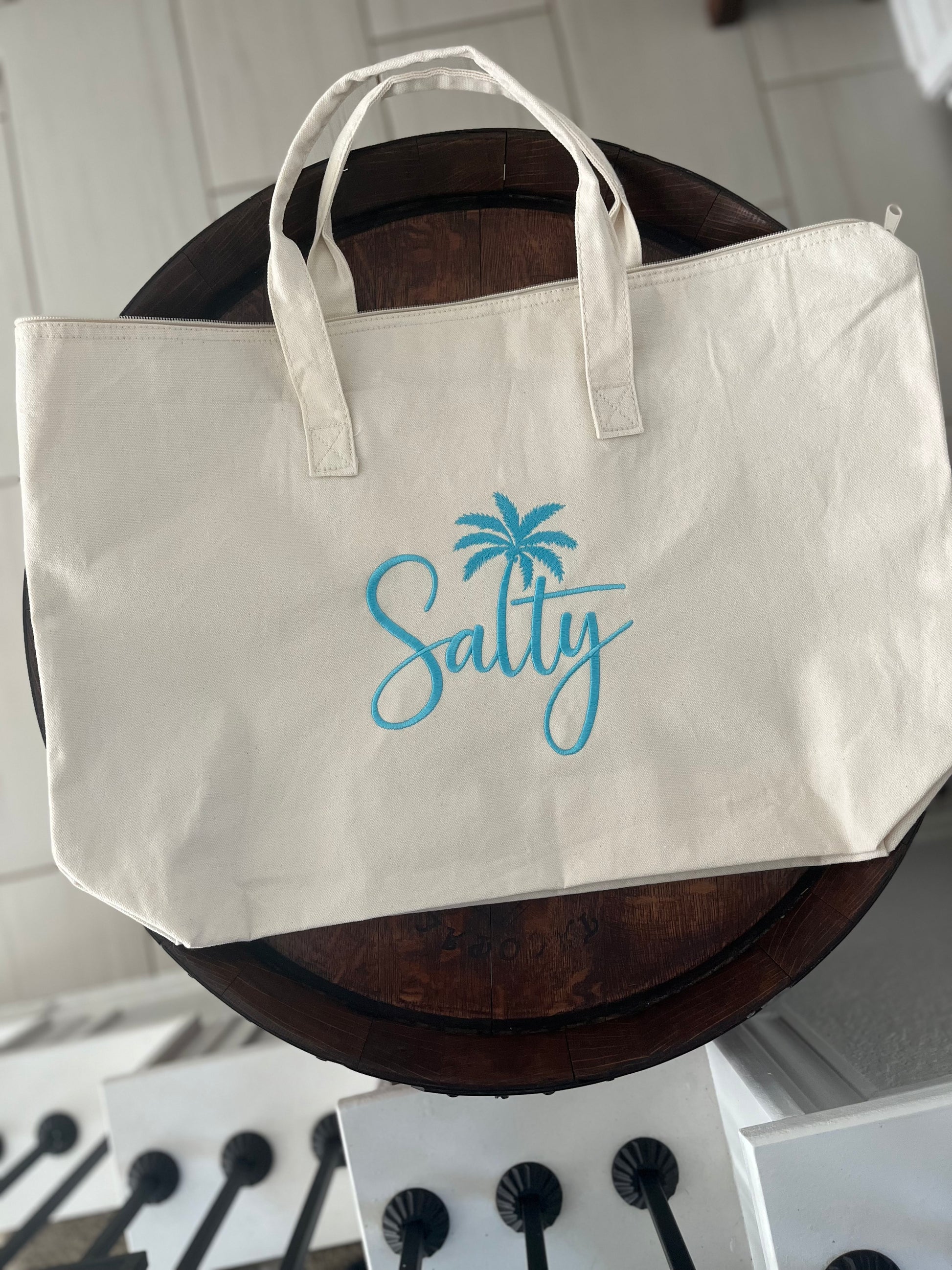 SALTY embroidered Beach Bag- 22"W x 15"H x 5"D