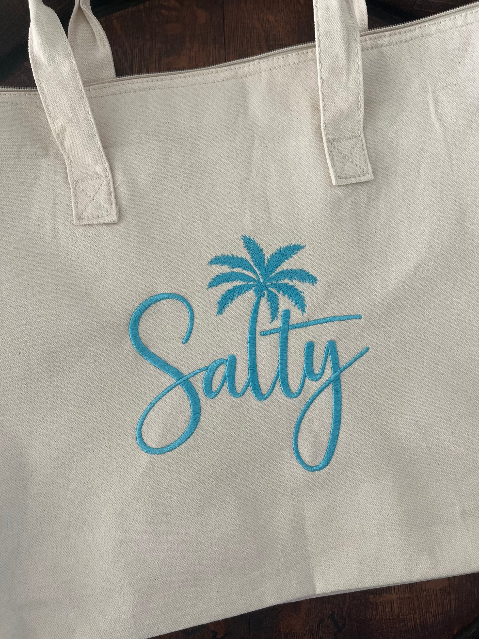 SALTY embroidered Beach Bag- 22"W x 15"H x 5"D