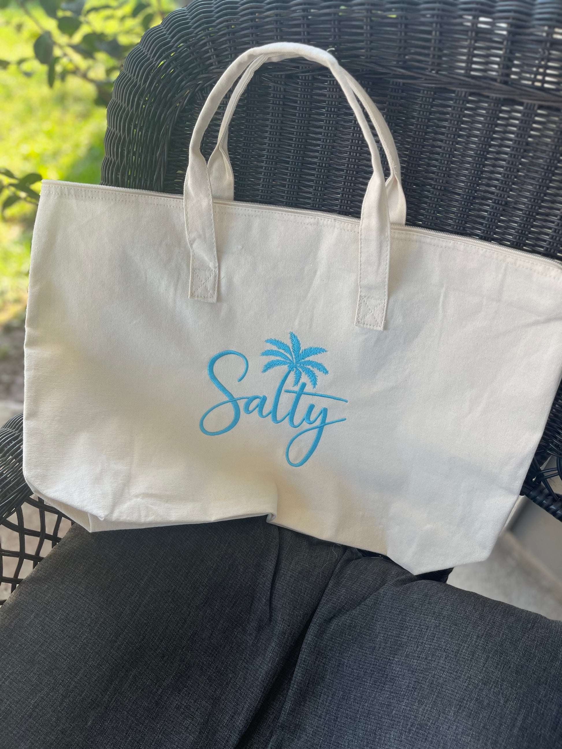 SALTY embroidered Beach Bag- 22"W x 15"H x 5"D