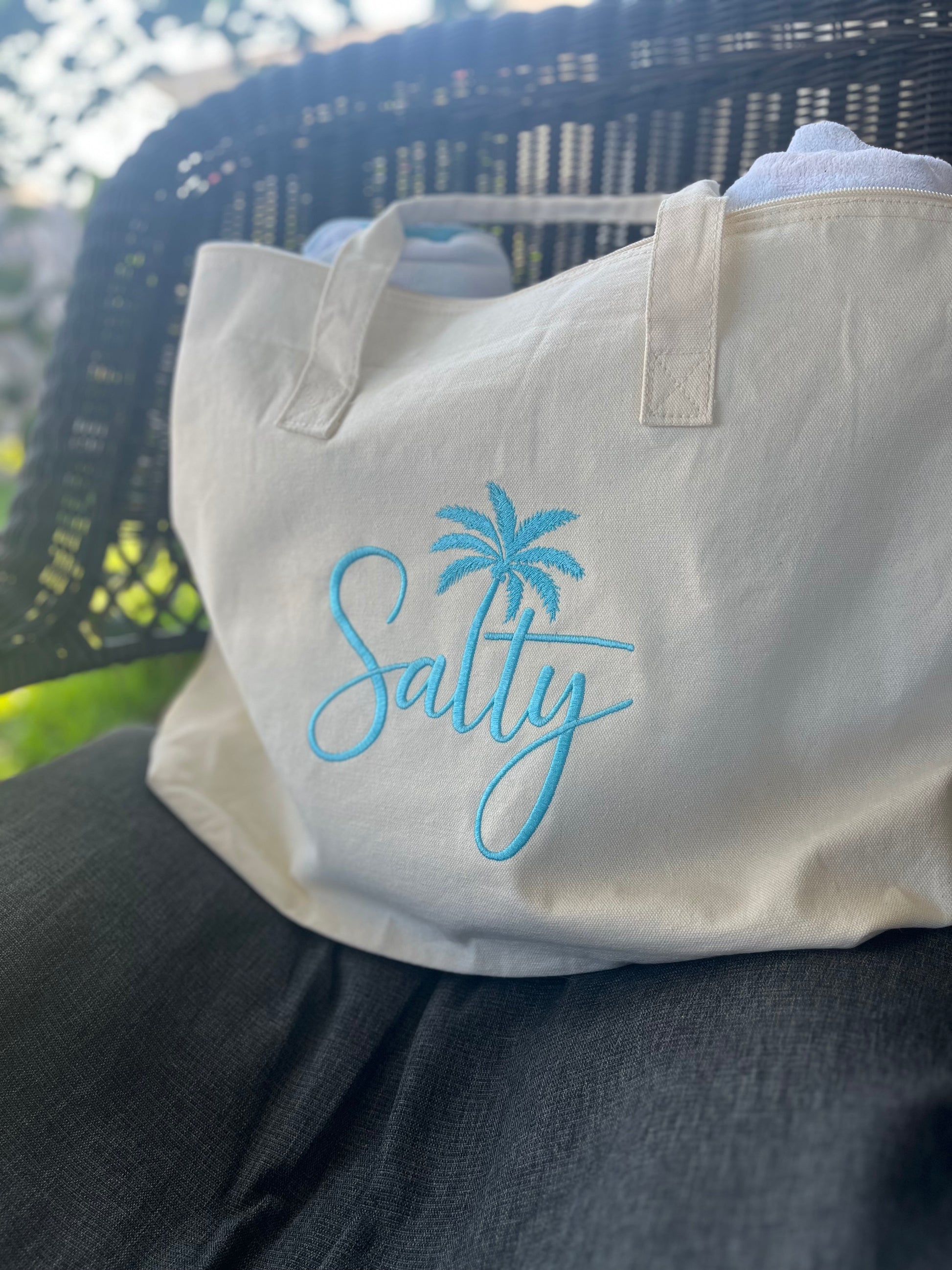 SALTY embroidered Beach Bag- 22"W x 15"H x 5"D