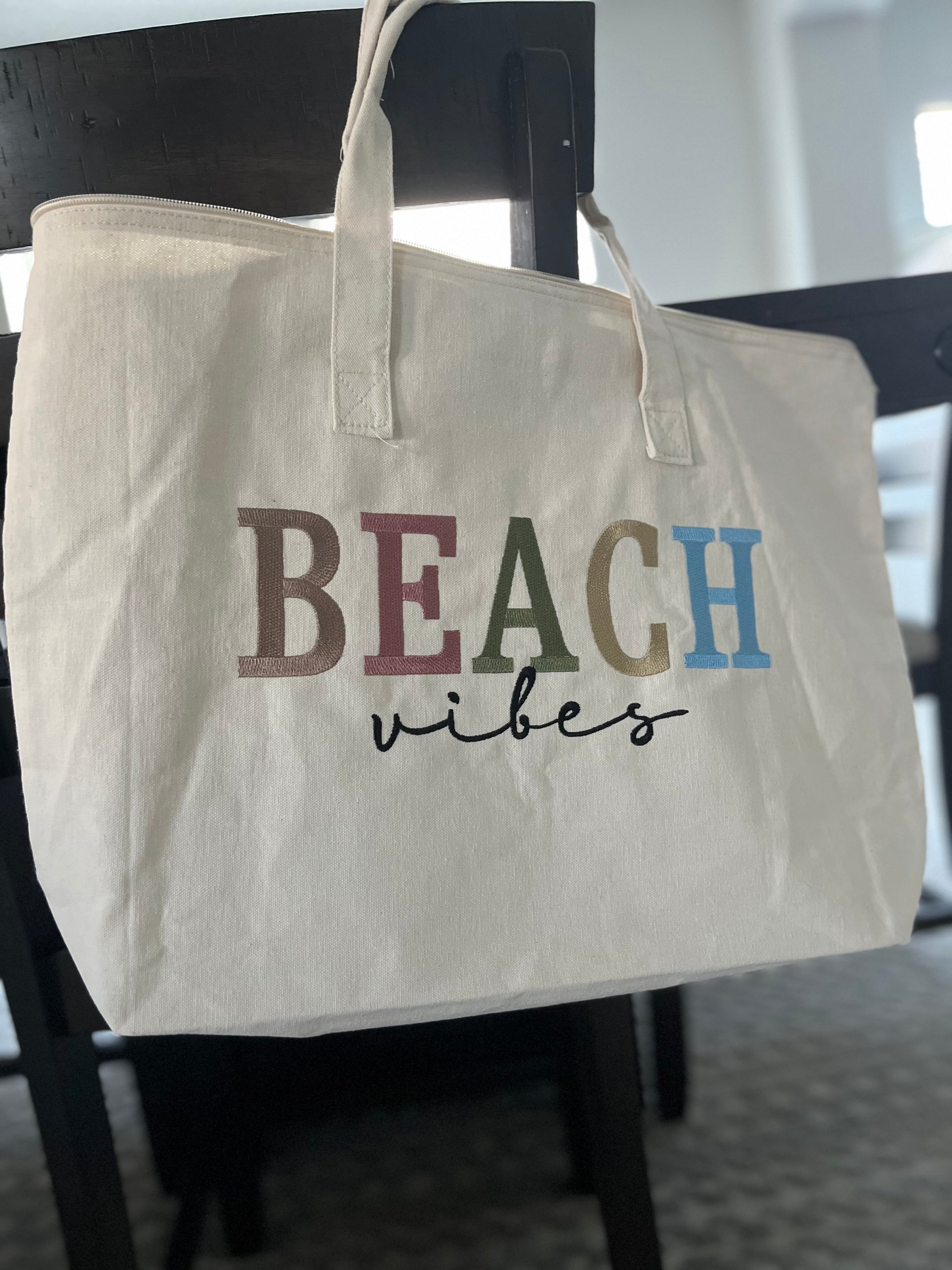 Beach Vibes embroidered Beach Bag- Size 22"W x 15"H x 5"D