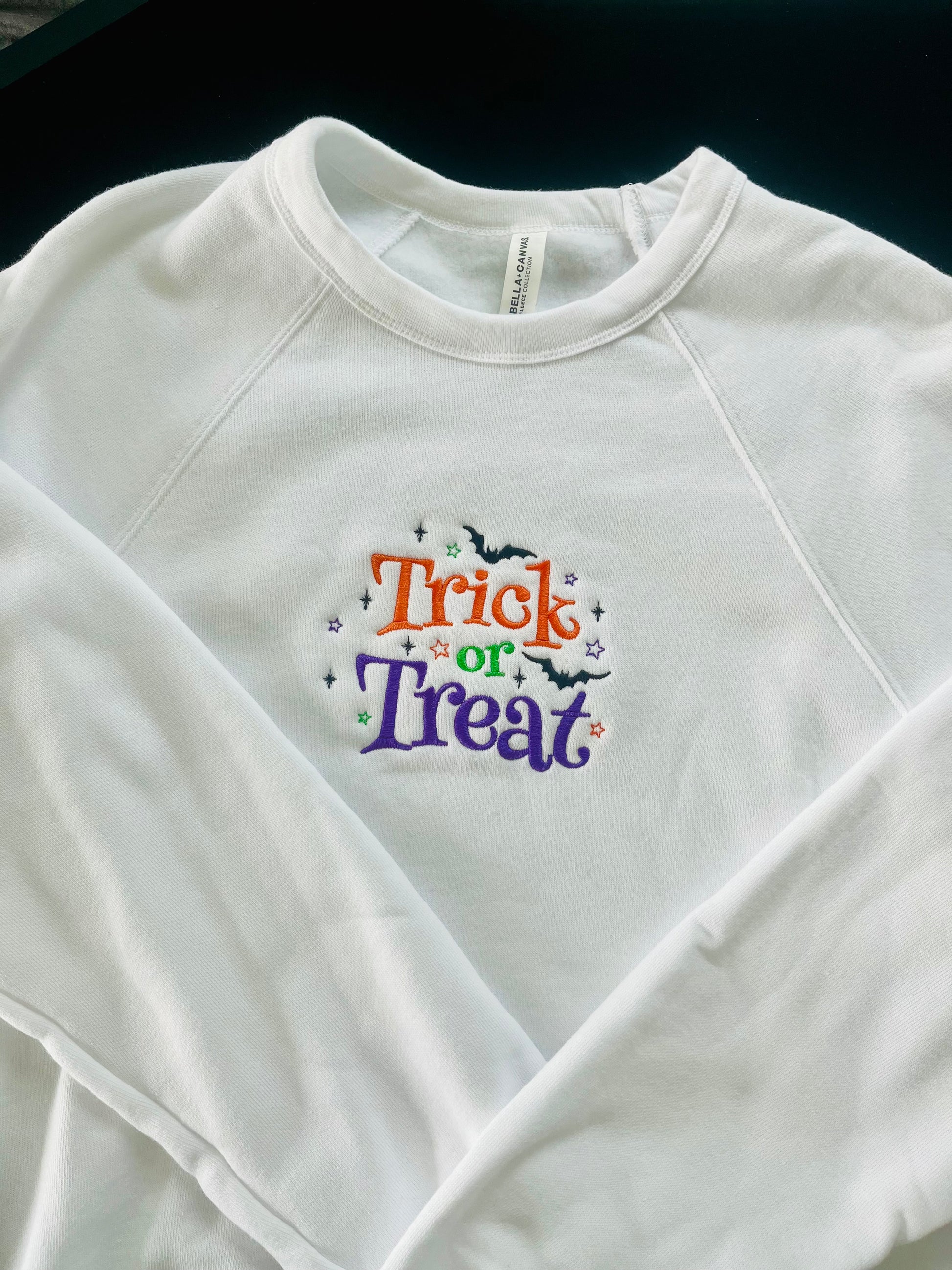Trick or Treat embroidered Halloween crewneck- Bella + Canvas crew