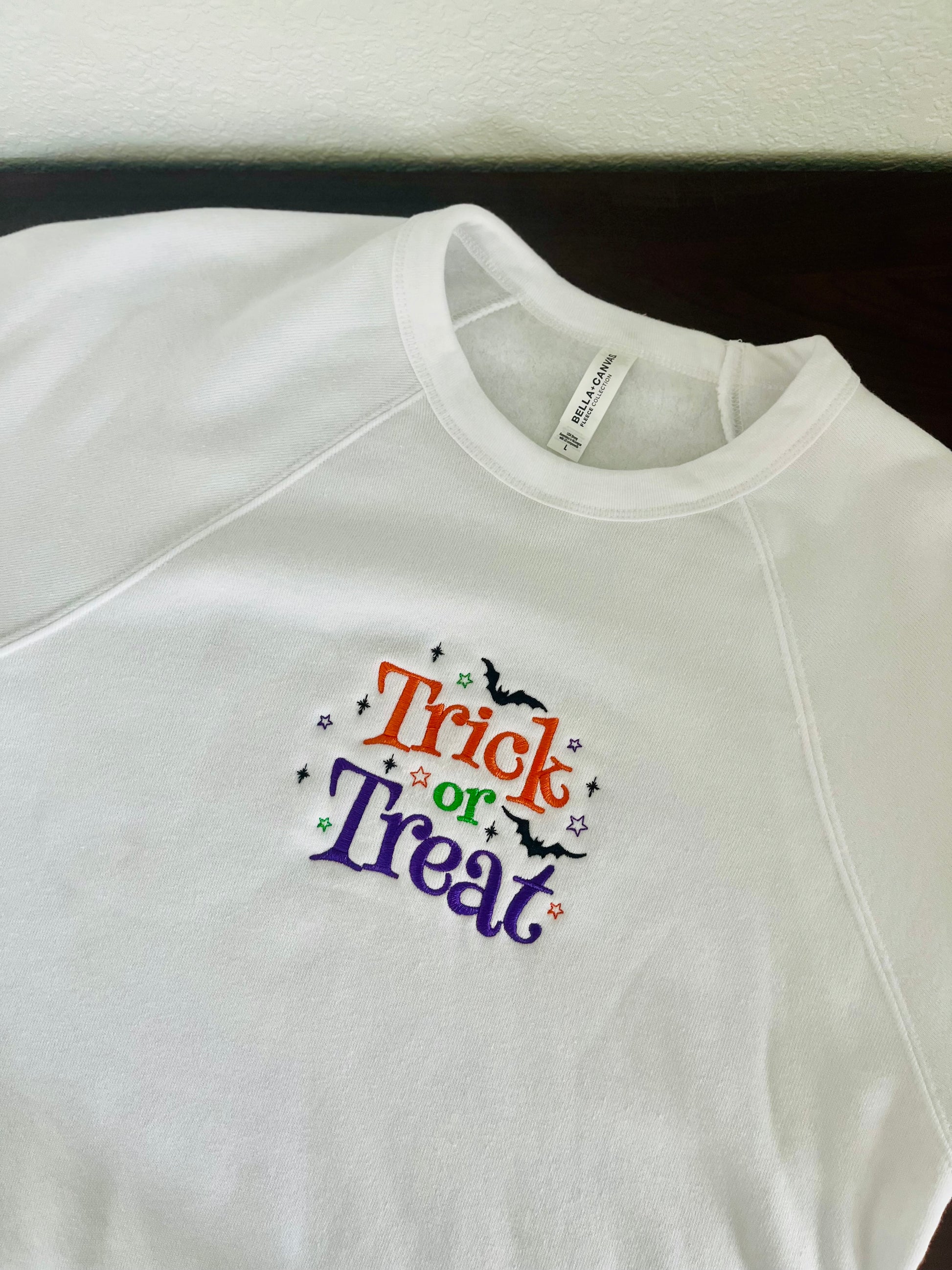 Trick or Treat embroidered Halloween crewneck- Bella + Canvas crew