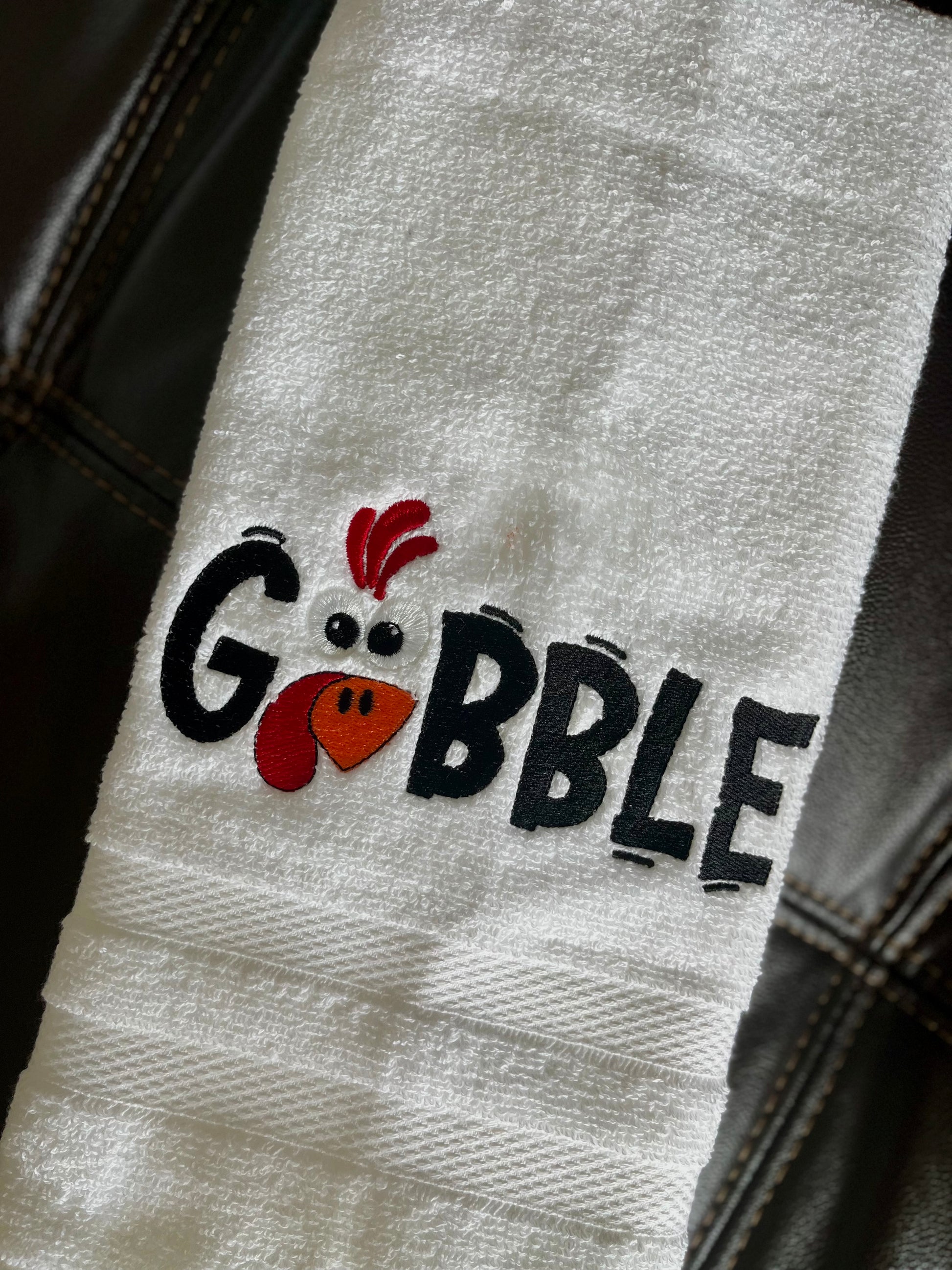 Gobble Embroidered Thanksgiving Hand Towel – Festive Turkey Design