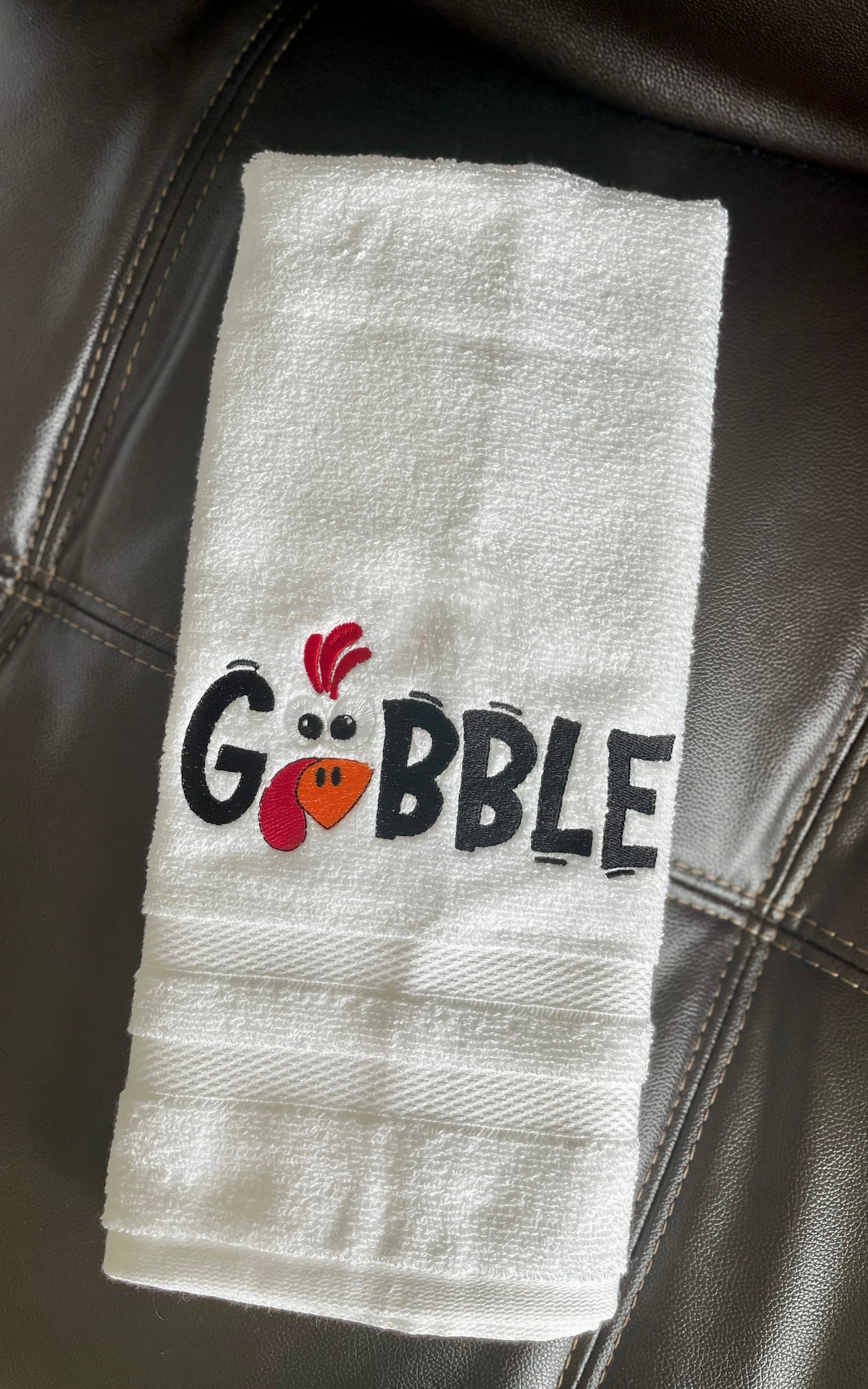 Gobble Embroidered Thanksgiving Hand Towel – Festive Turkey Design