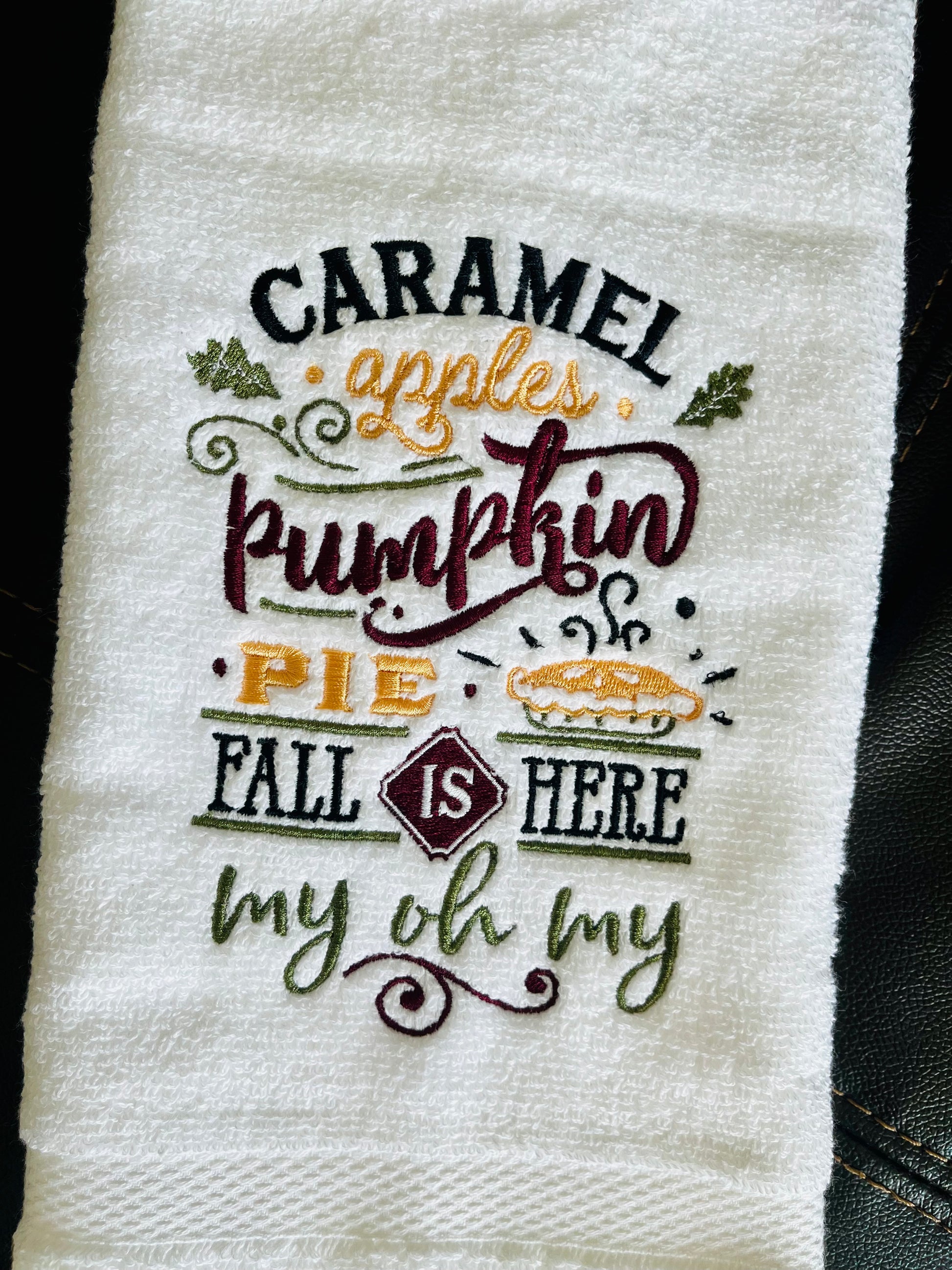 Fall Is Here! - embroidered hand towel