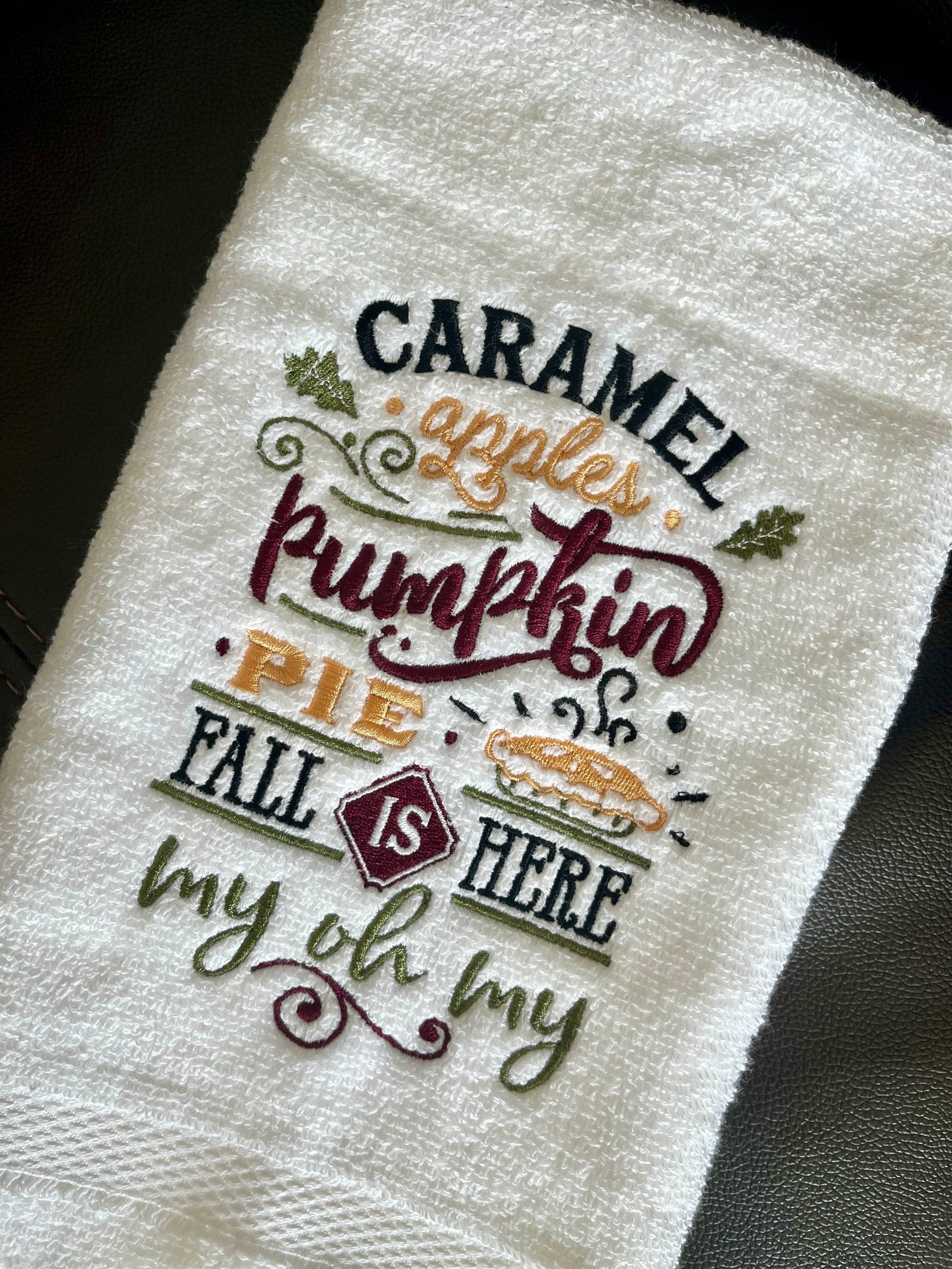 Fall Is Here! - embroidered hand towel