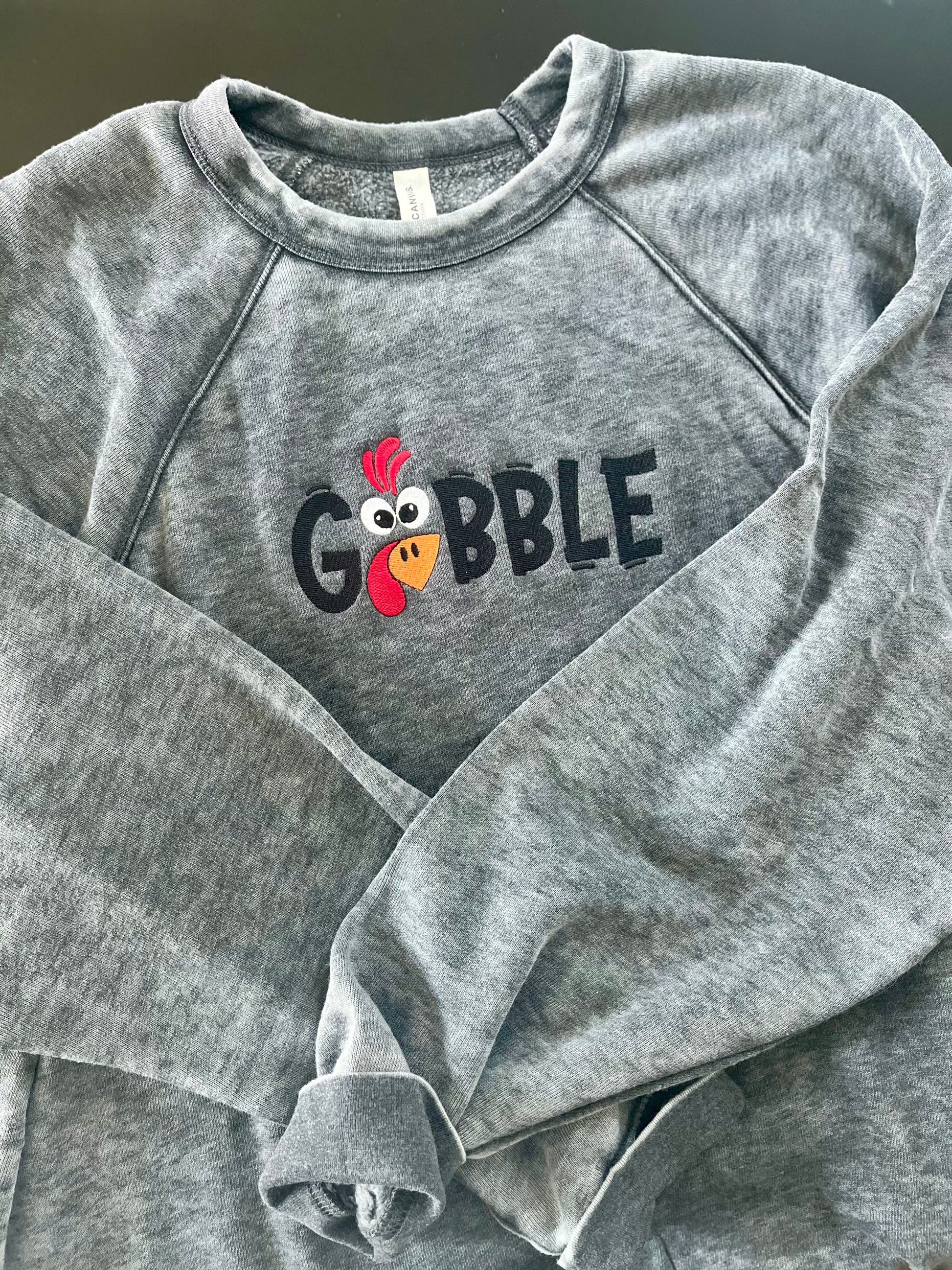 Gobble embroidered Thanksgiving/Fall crewneck- Bella + Canvas crewneck