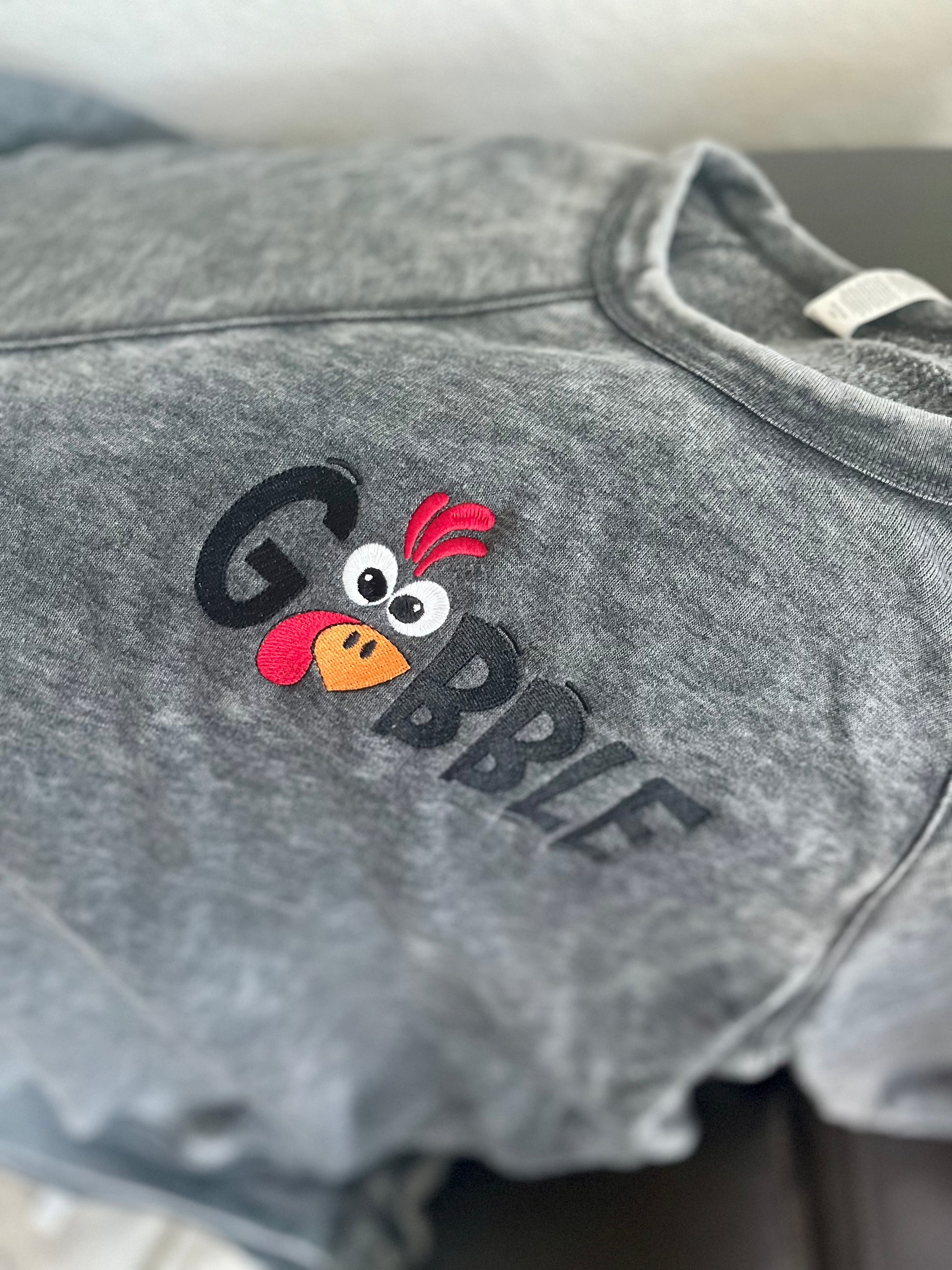 Gobble embroidered Thanksgiving/Fall crewneck- Bella + Canvas crewneck