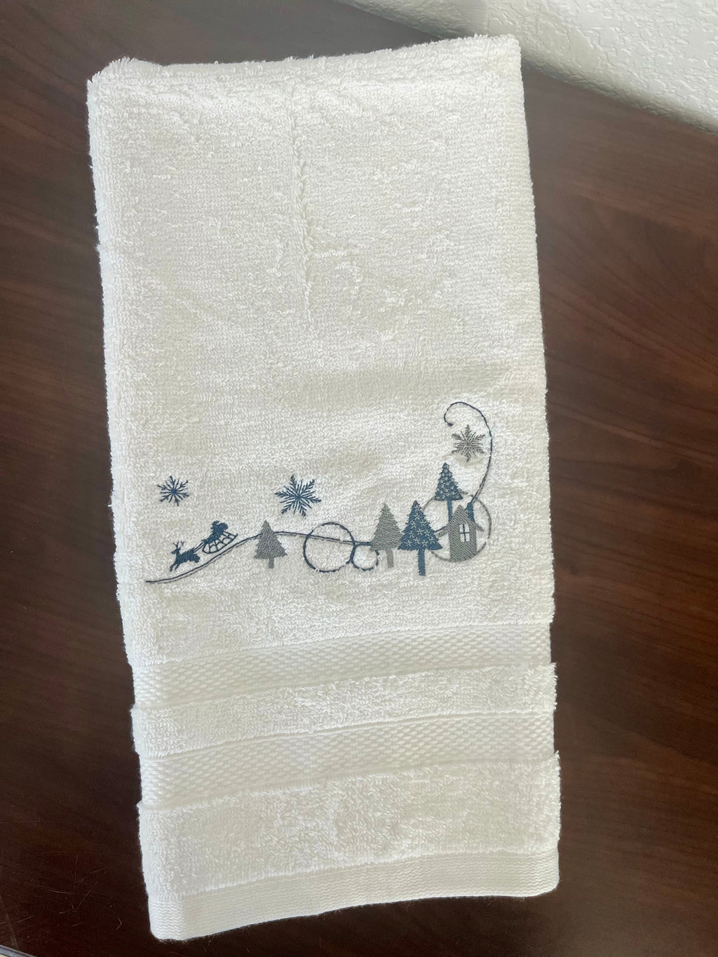 Christmas Winter Wonderland embroidered hand towel