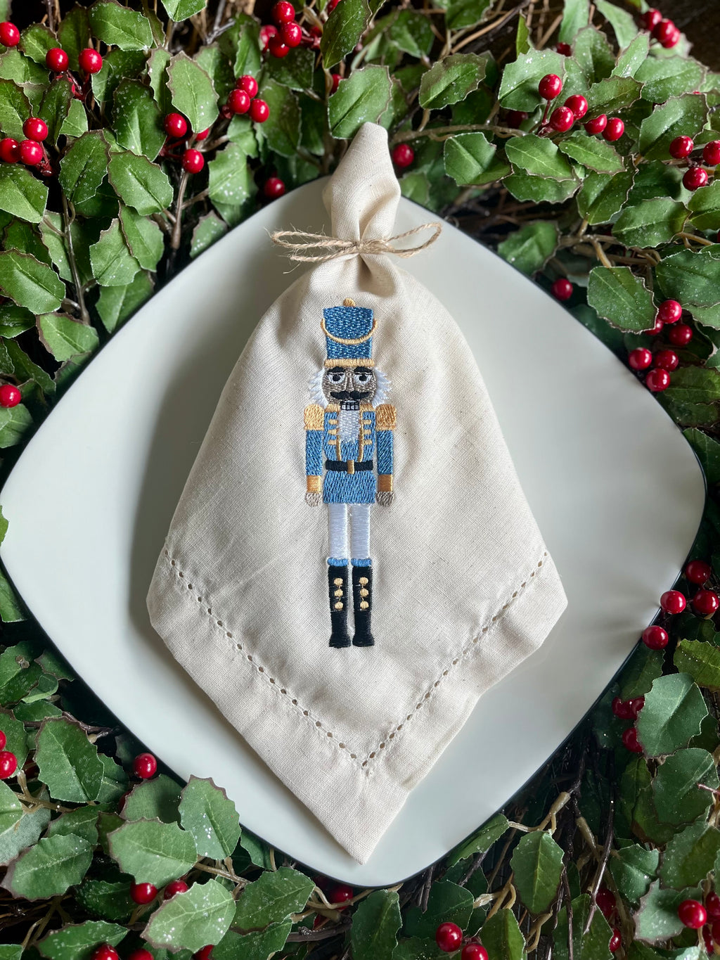 Nutcracker Christmas embroidered cloth napkins