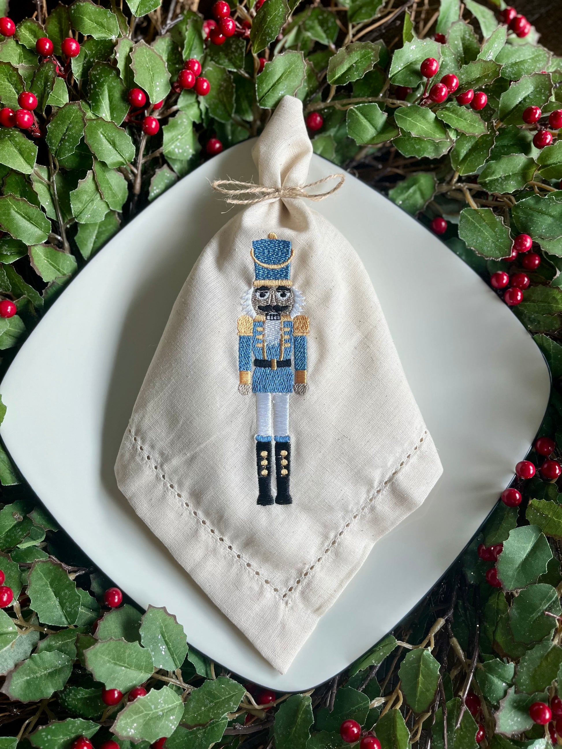 Nutcracker Christmas embroidered cloth napkins
