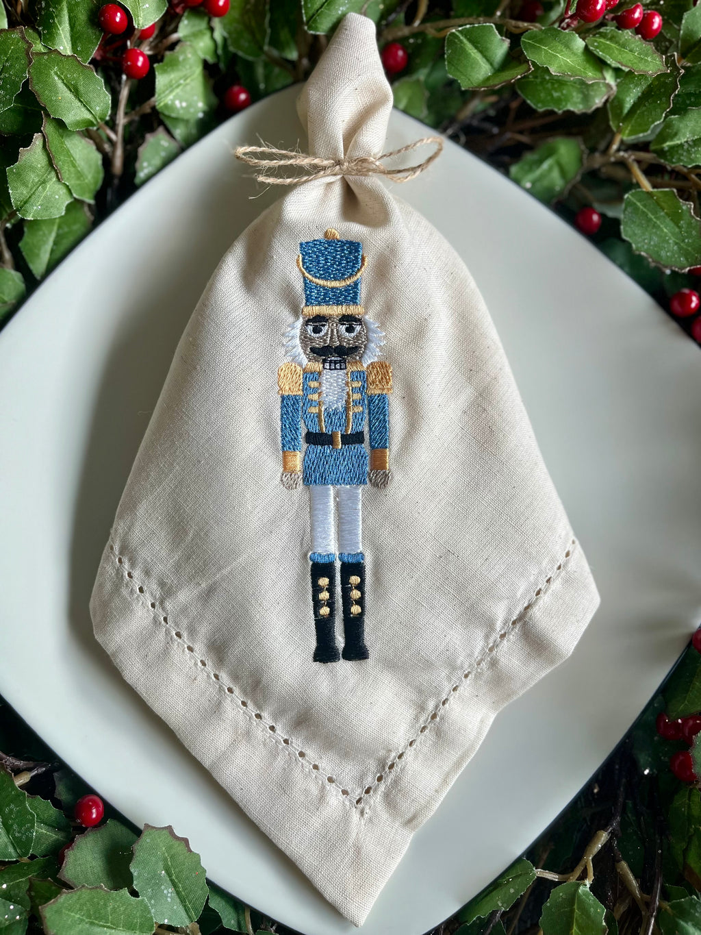 Nutcracker Christmas embroidered cloth napkins