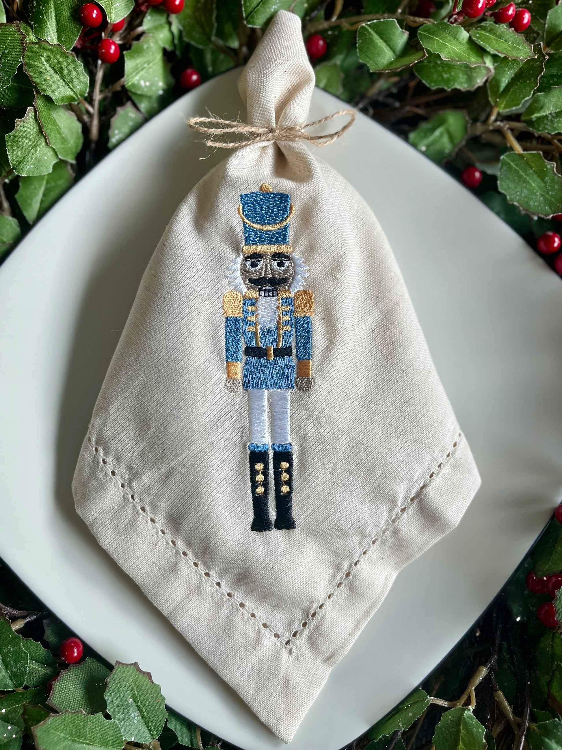 Nutcracker Christmas embroidered cloth napkins