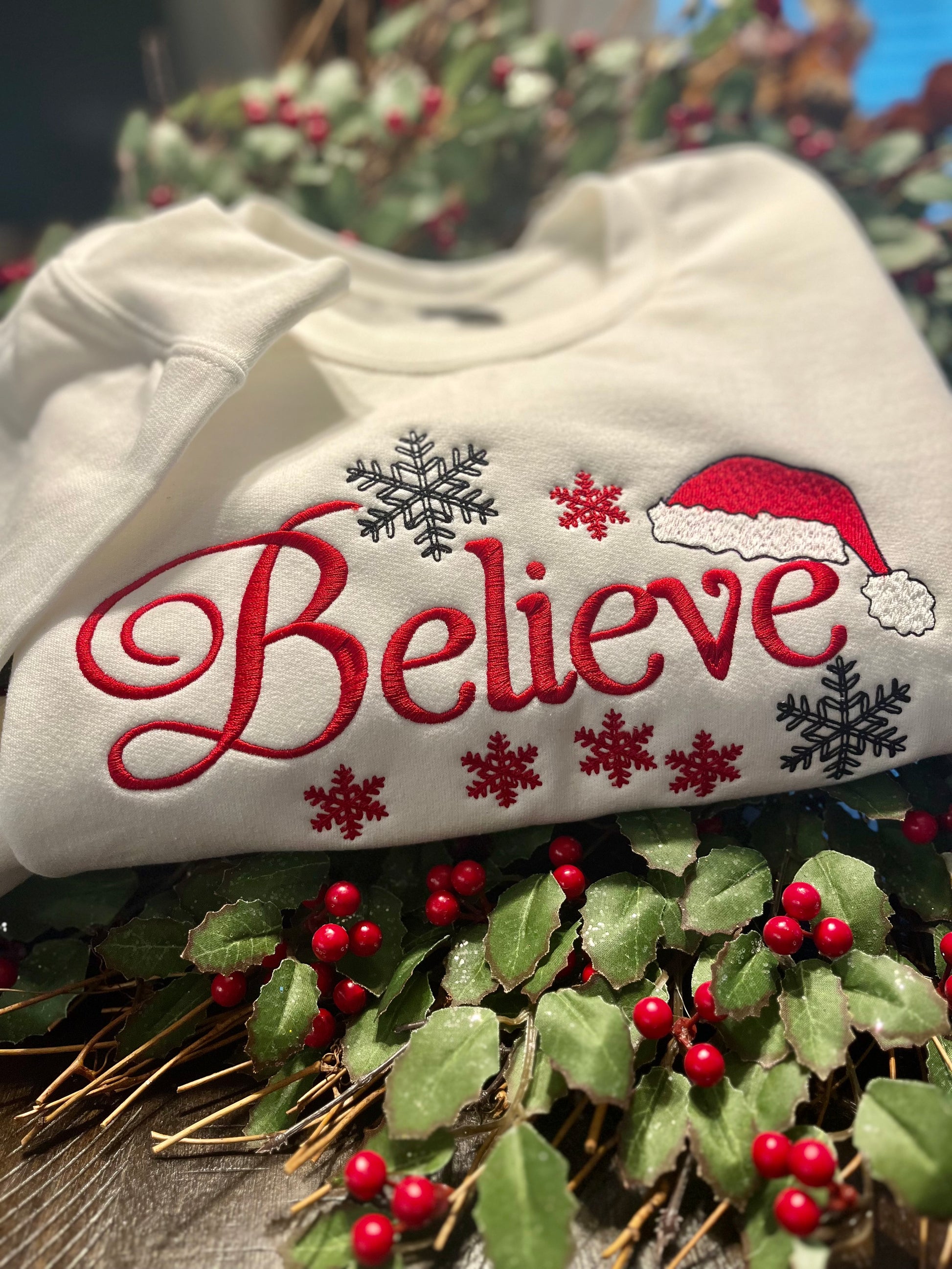 Believe- Christmas embroidered crewneck