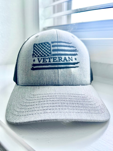 Veteran American Flag Embroidered Richardson 112 hat- 6 panel snapback Trucker style hat