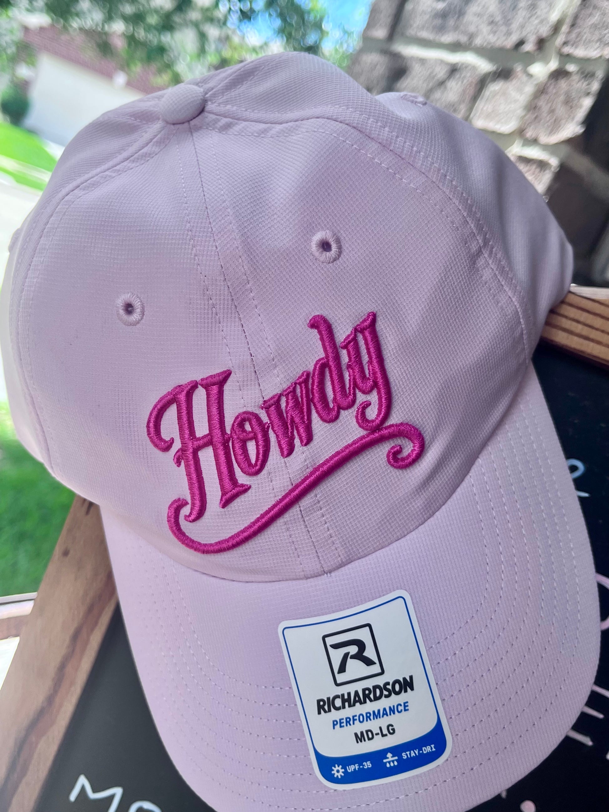HOWDY 3D Puff Embroidered Hat – Richardson 220 Performance Cap – Light Pink with Hot Pink Puff Lettering – Western Trucker Hat