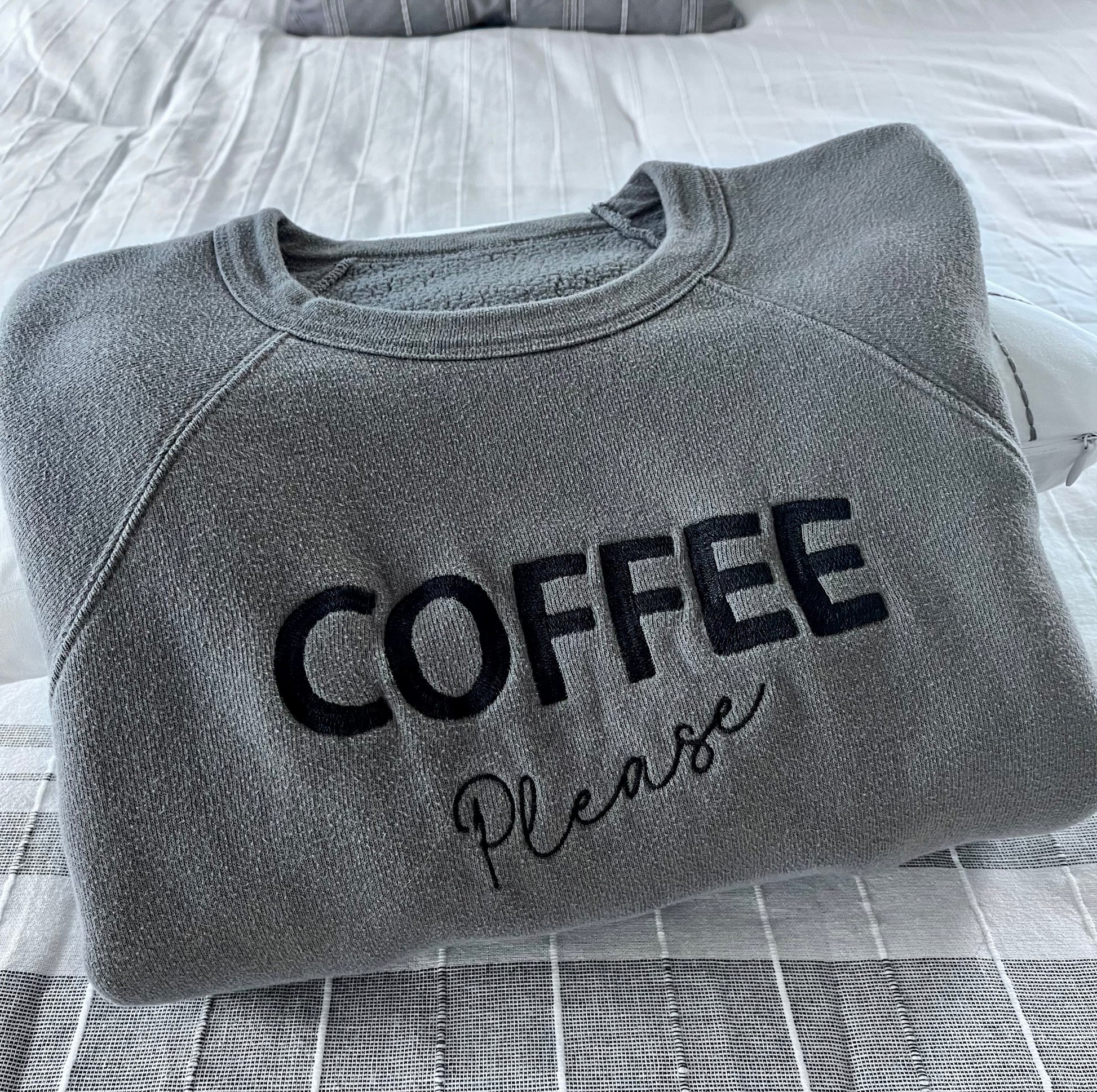 Coffee Please Embroidered Sweatshirt Bella + Canvas