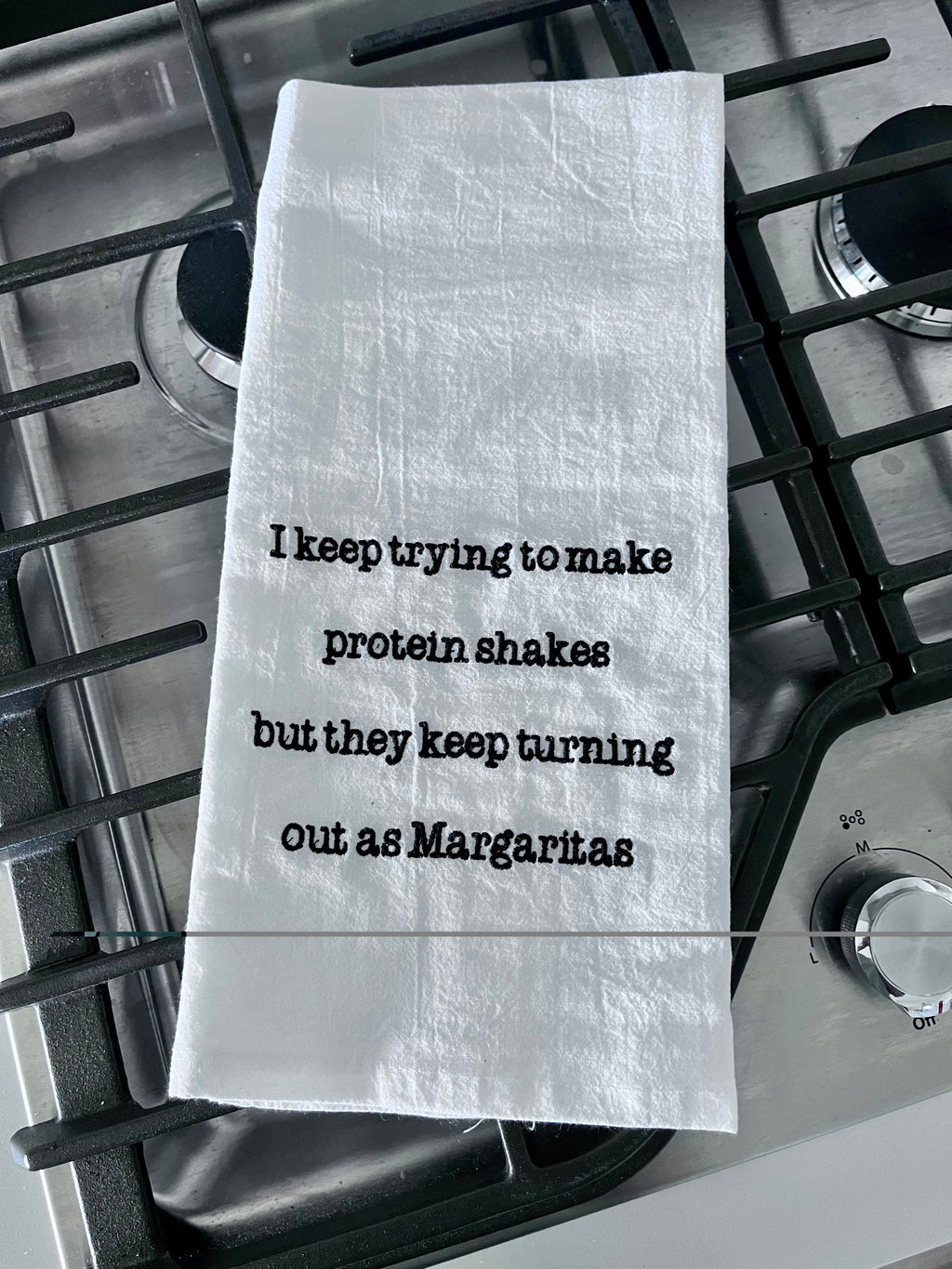 Embroidered Flour Sack Towels – Typewriter Font, 100% Cotton Kitchen Towels