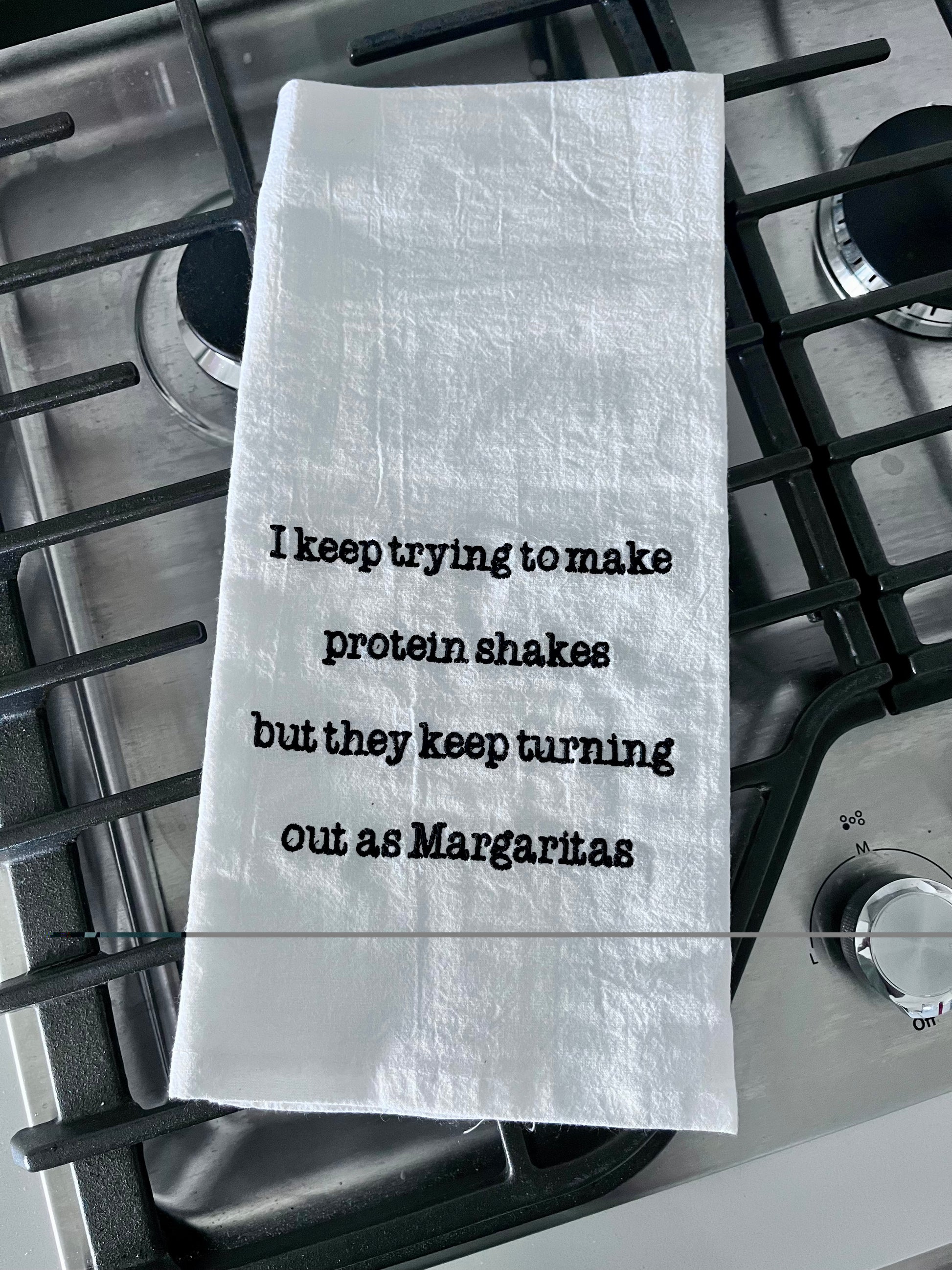 Embroidered Flour Sack Towels – Typewriter Font, 100% Cotton Kitchen Towels