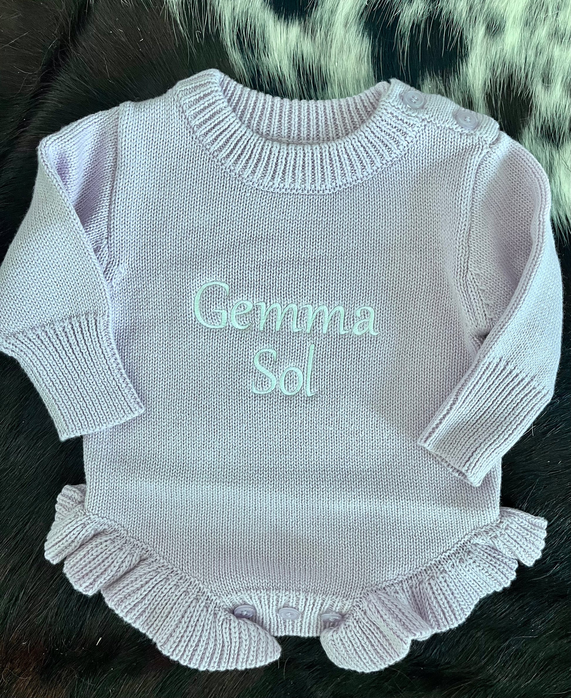 Personalized embroidered Long sleeve knit Ruffle Romper