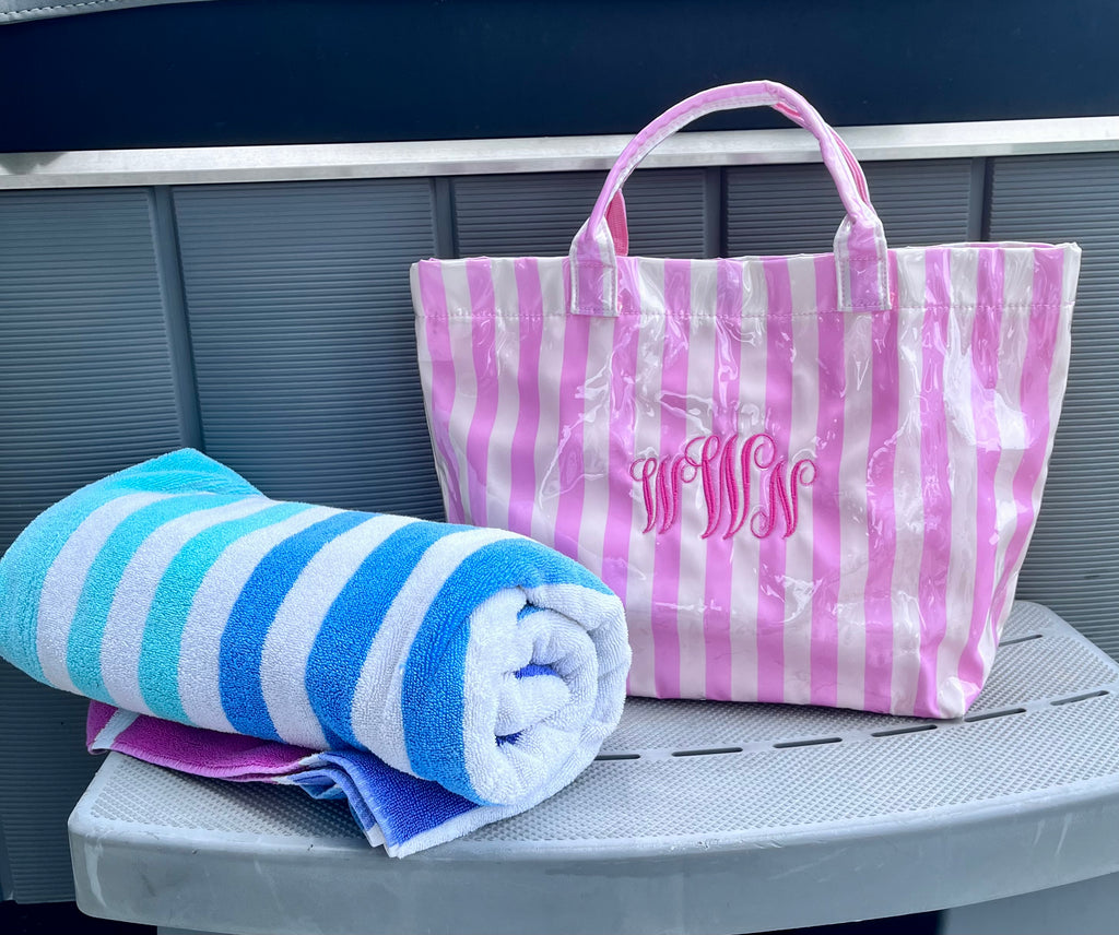 Cabana Beach Bag – Personalized Clear Striped Tote with Embroidered Name or Monogram