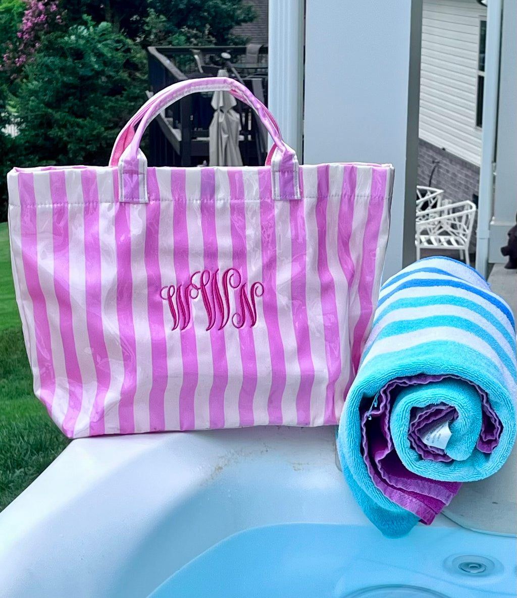 Cabana Beach Bag – Personalized Clear Striped Tote with Embroidered Name or Monogram