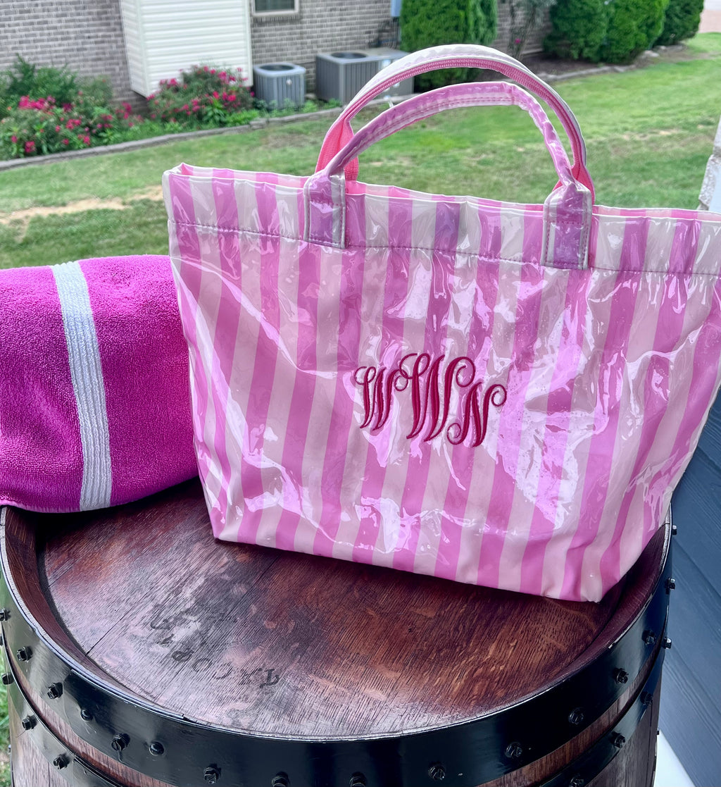 Cabana Beach Bag – Personalized Clear Striped Tote with Embroidered Name or Monogram