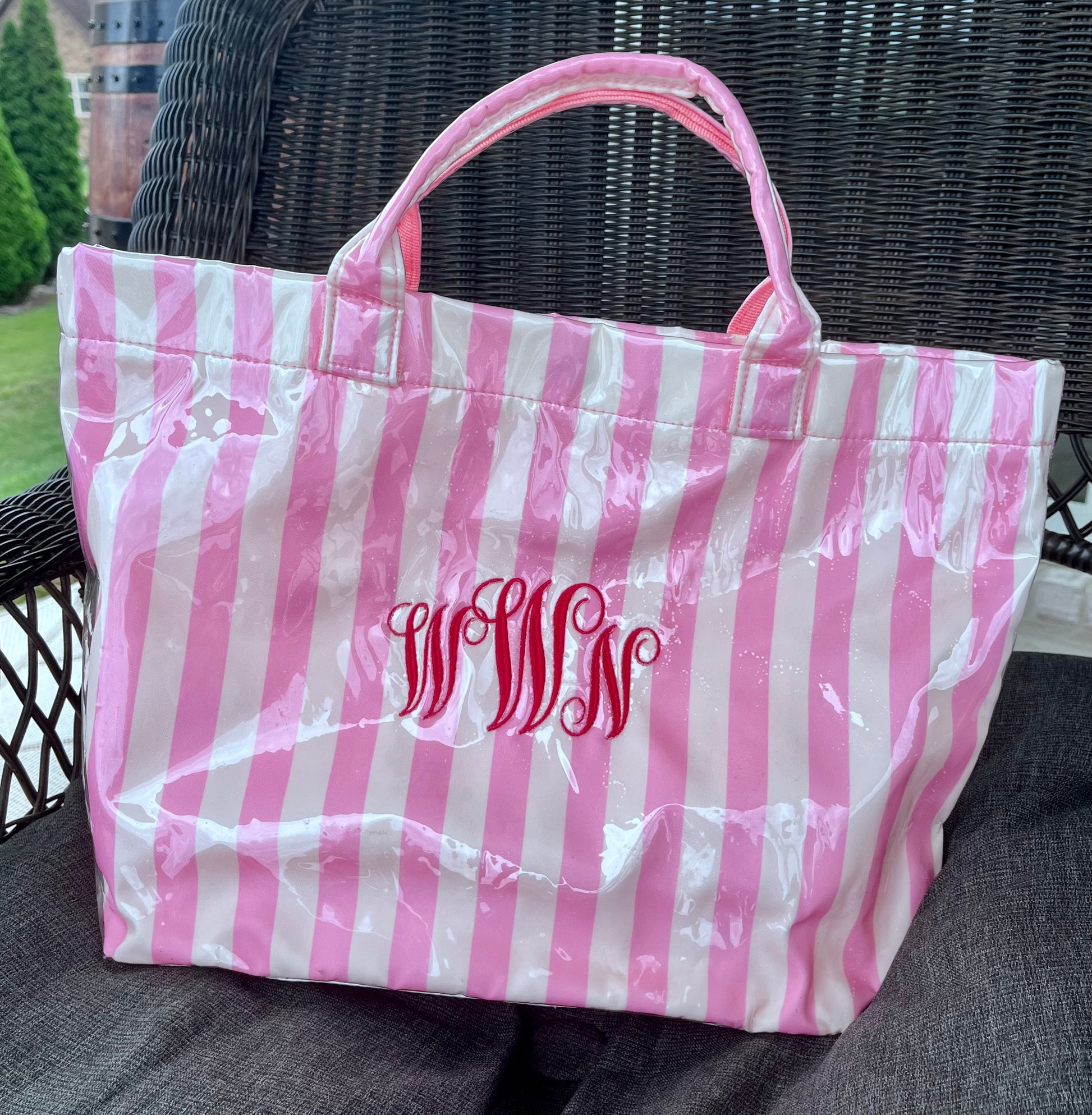 Cabana Beach Bag – Personalized Clear Striped Tote with Embroidered Name or Monogram