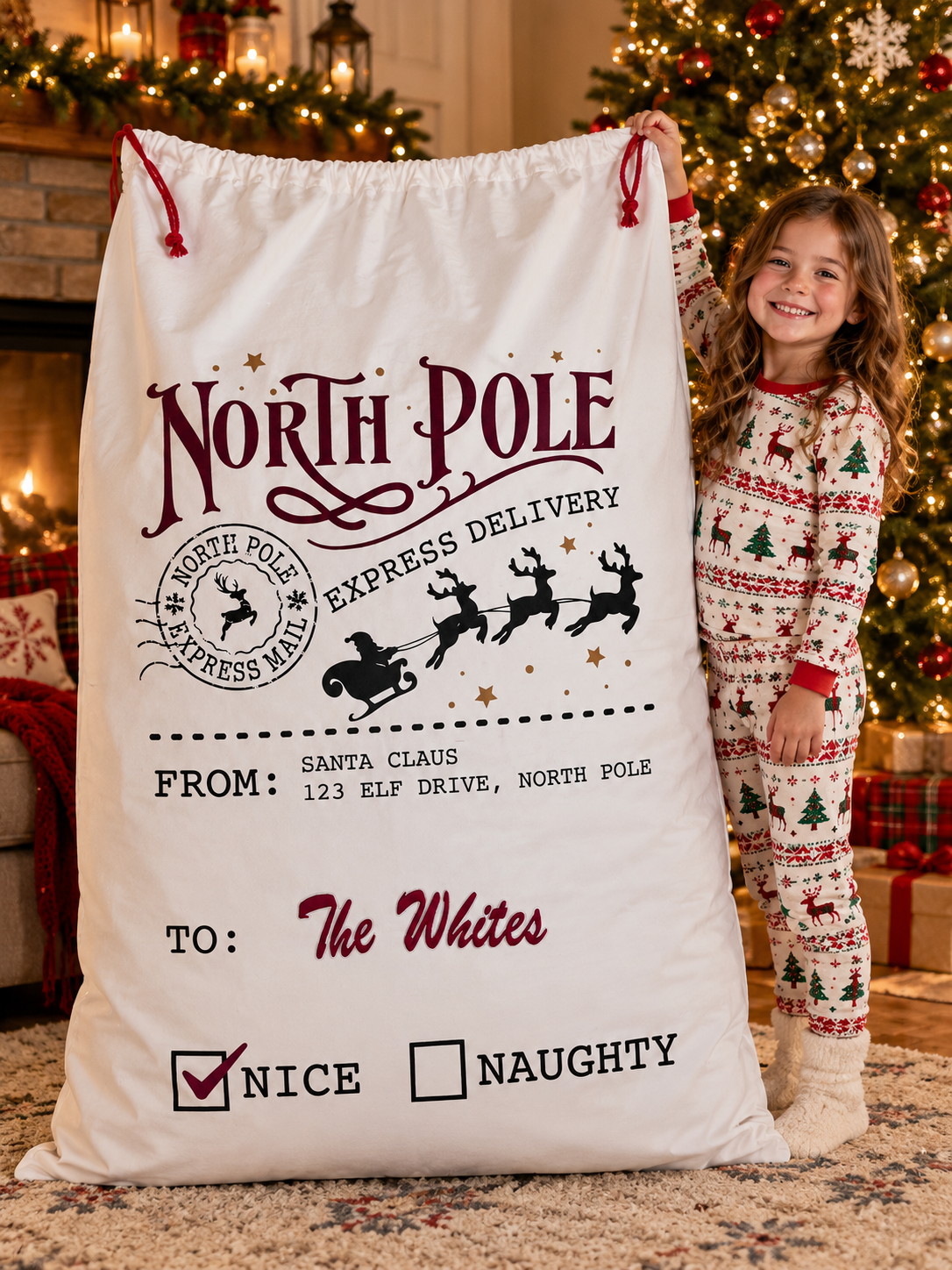 Jumbo Christmas Gift Bag – Personalized Embroidered Santa Sack