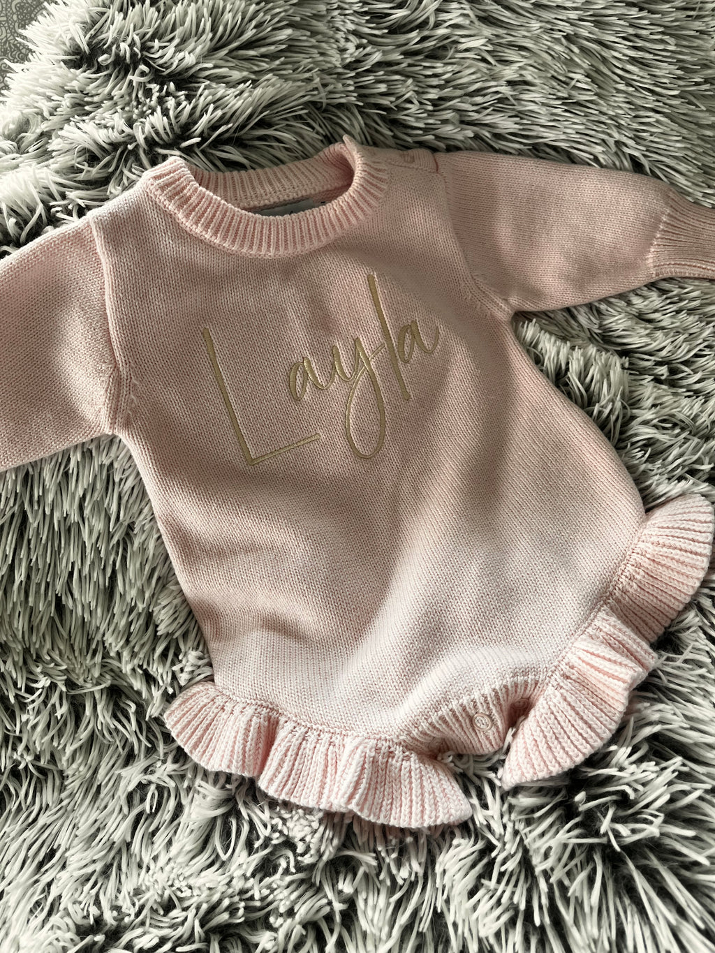 Personalized embroidered Long sleeve knit Ruffle Romper